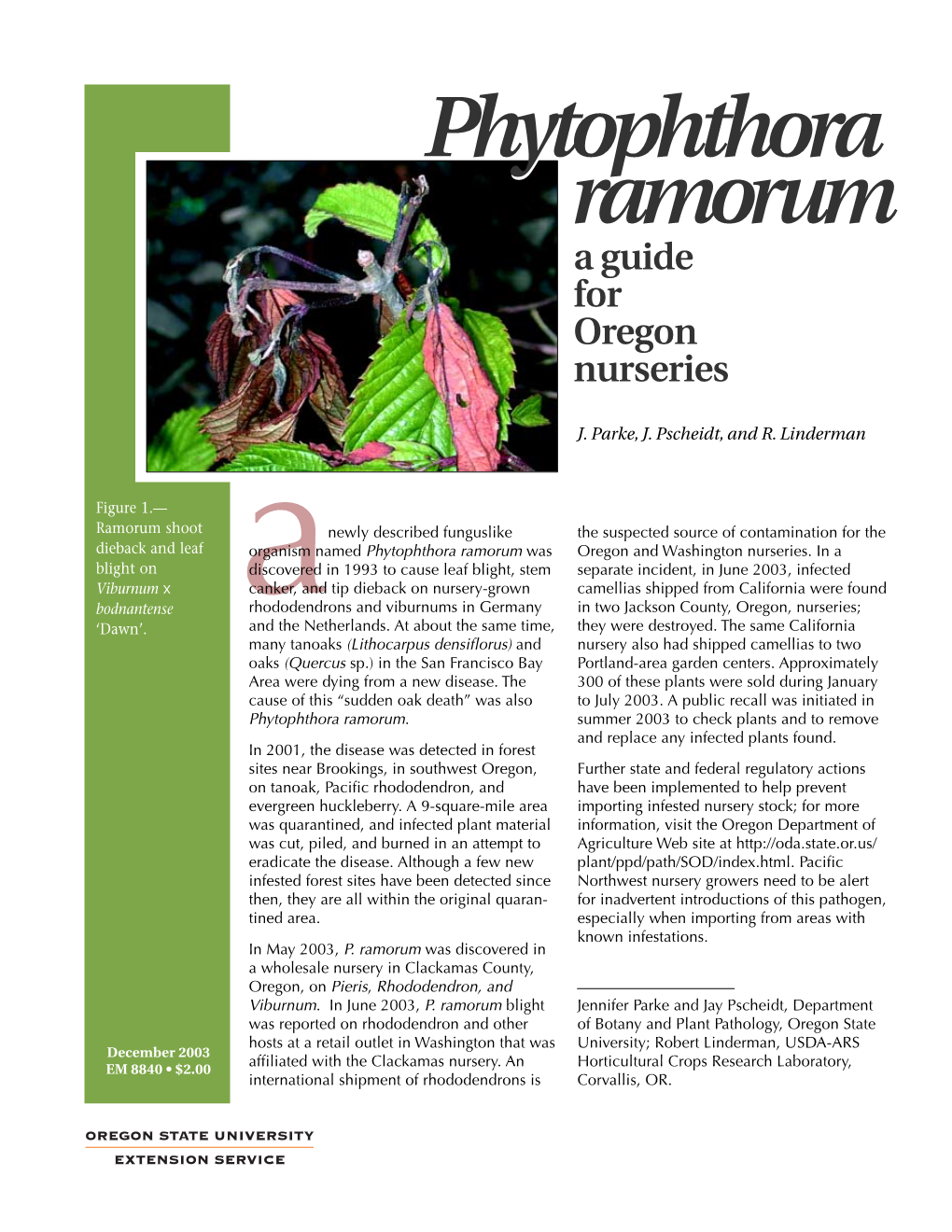 Phytophthora Ramorum Was Oregon and Washington Nurseries