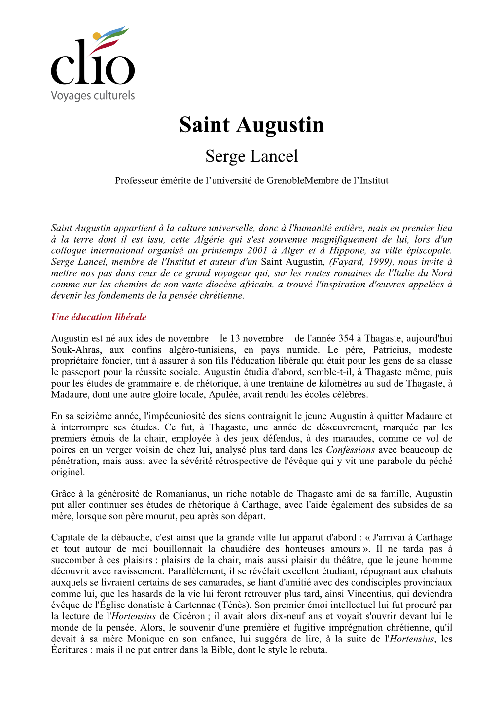 Saint Augustin Serge Lancel Professeur Émérite De L’Université De Grenoblemembre De L’Institut