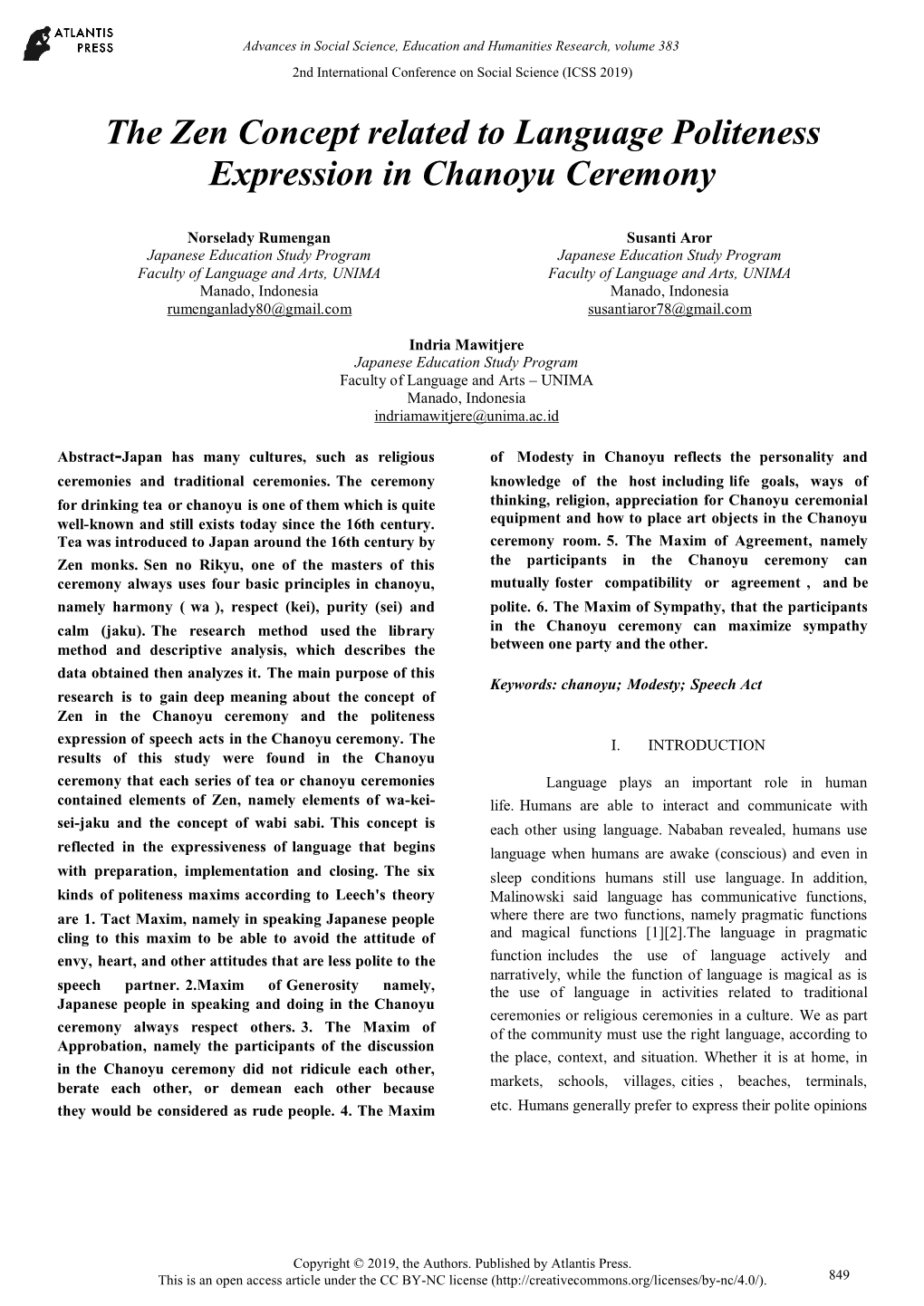 The Zen Concept Related to Language Politeness Expression in Chanoyu Ceremony