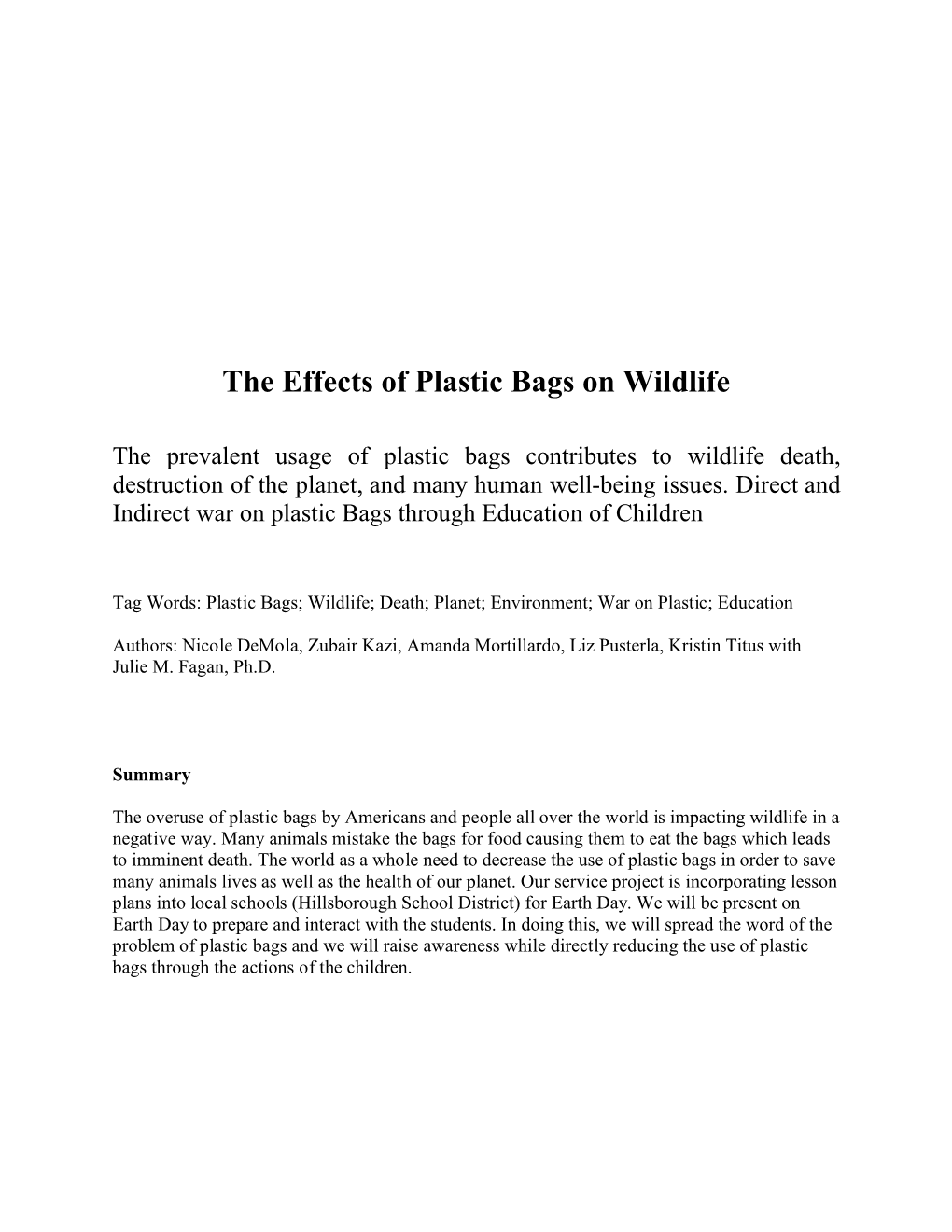 The Effects of Plastic Bags on Wildlife