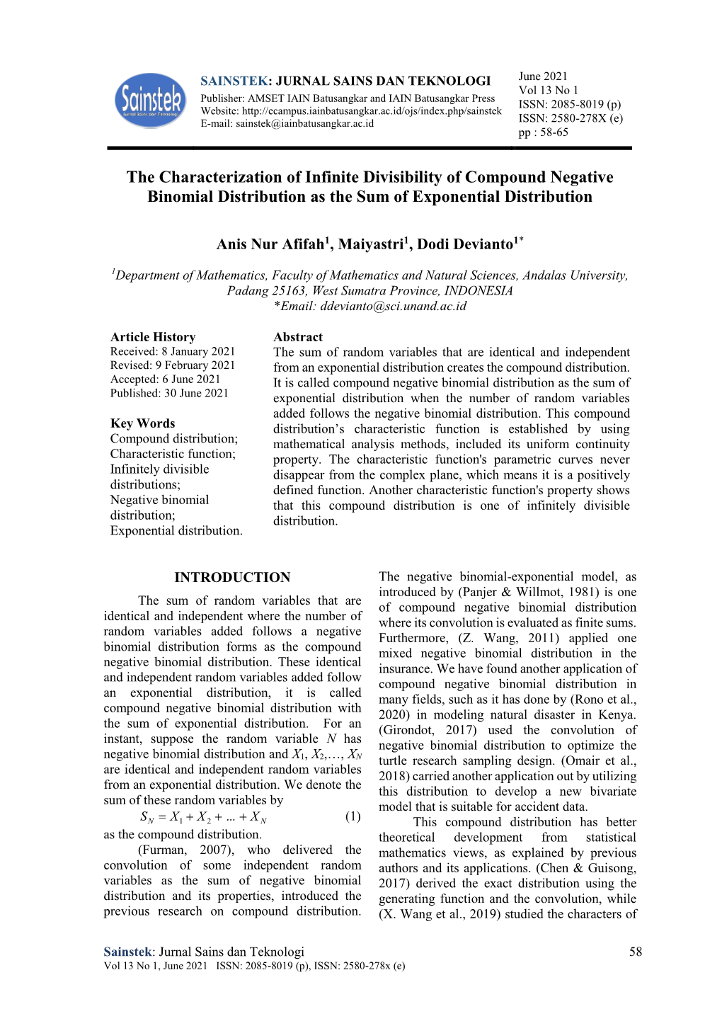 The Characterization of Infinite Divisibility of Compound Negative Binomial Distribution As the Sum of Exponential Distribution