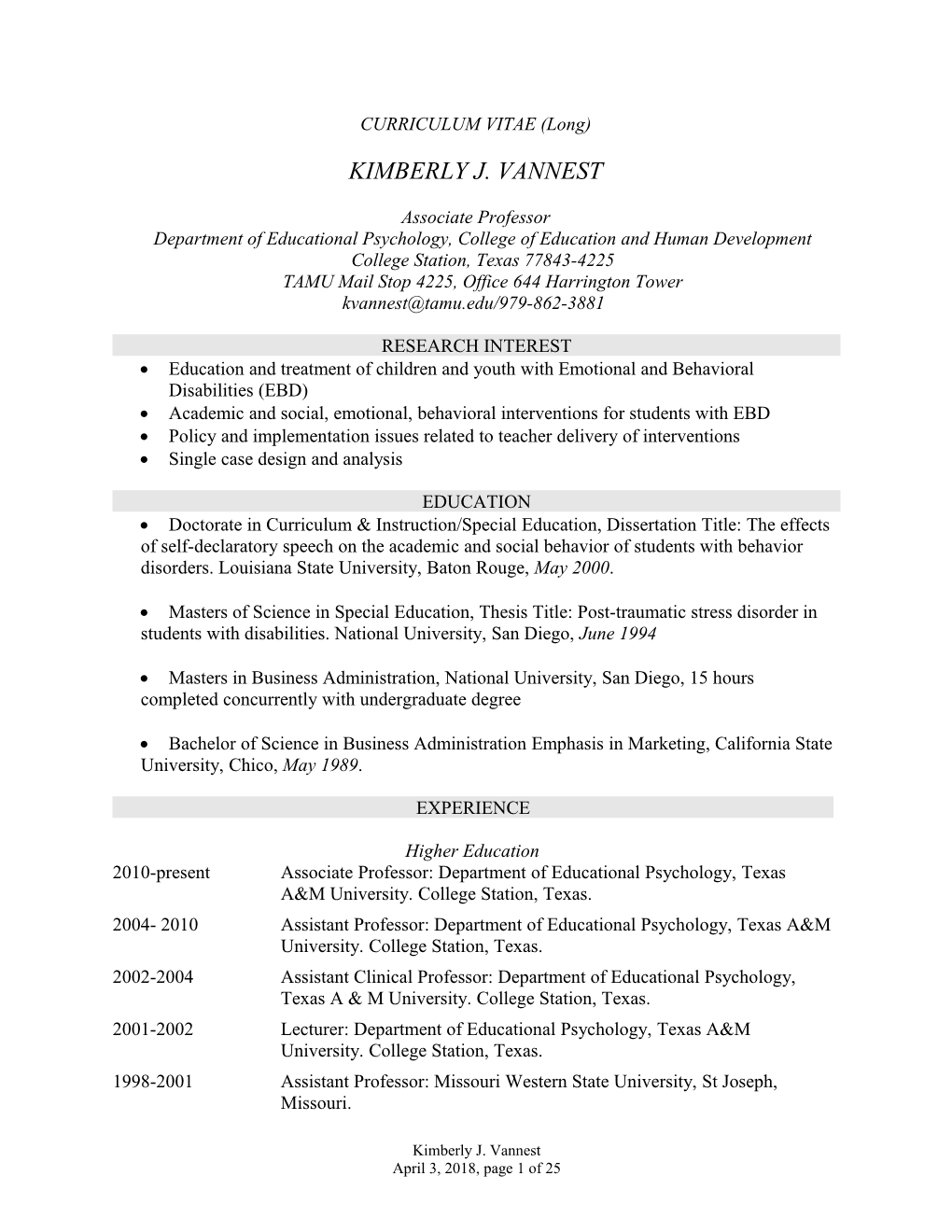 CURRICULUM VITAE (Long)