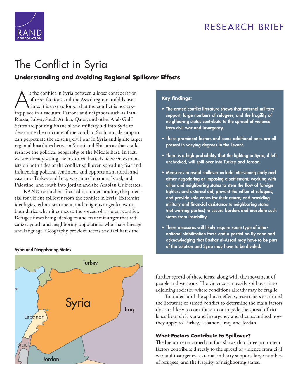 The Conflict in Syria: Understanding and Avoiding Regional Spillover