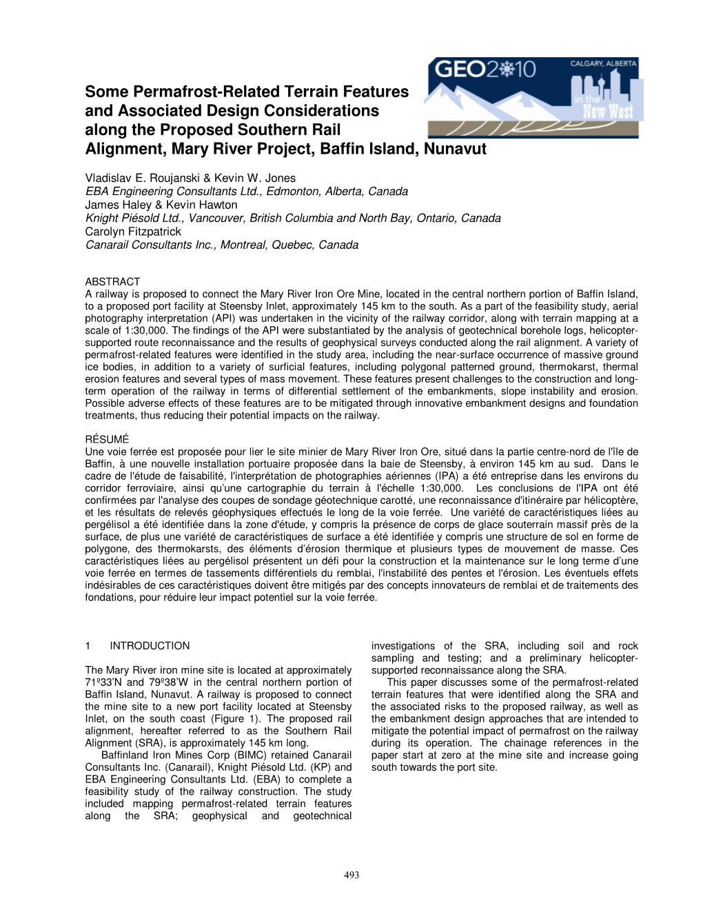 Some Permafrost-Related Terrain Features and Associated Design Considerations Along the Proposed Southern Rail Alignment, Mary River Project, Baffin Island, Nunavut