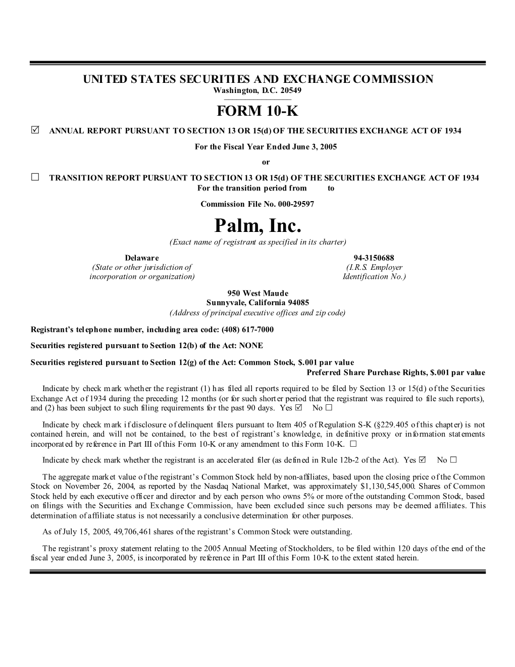 Palm, Inc. (Exact Name of Registrant As Specified in Its Charter)