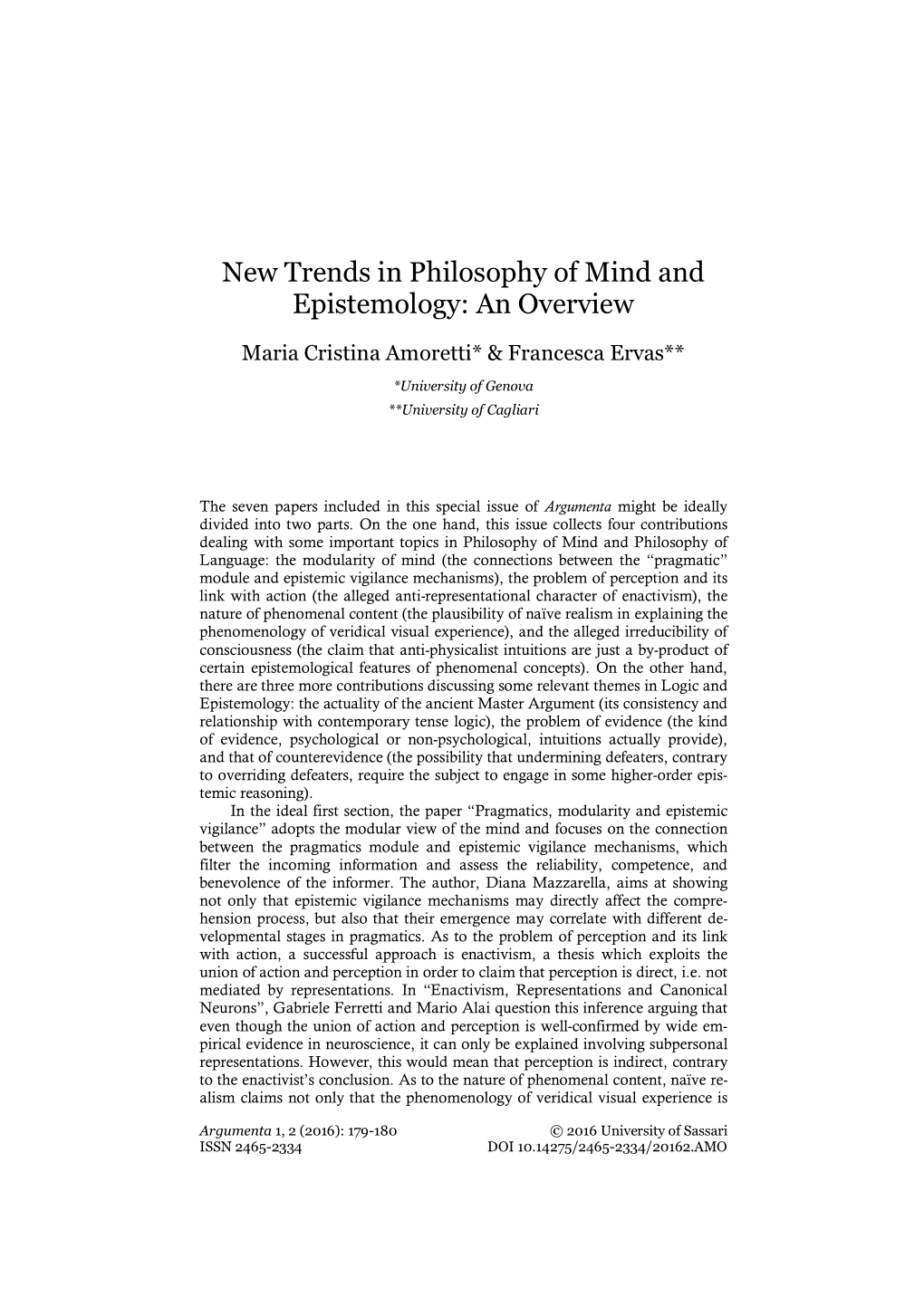 New Trends in Philosophy of Mind and Epistemology: an Overview