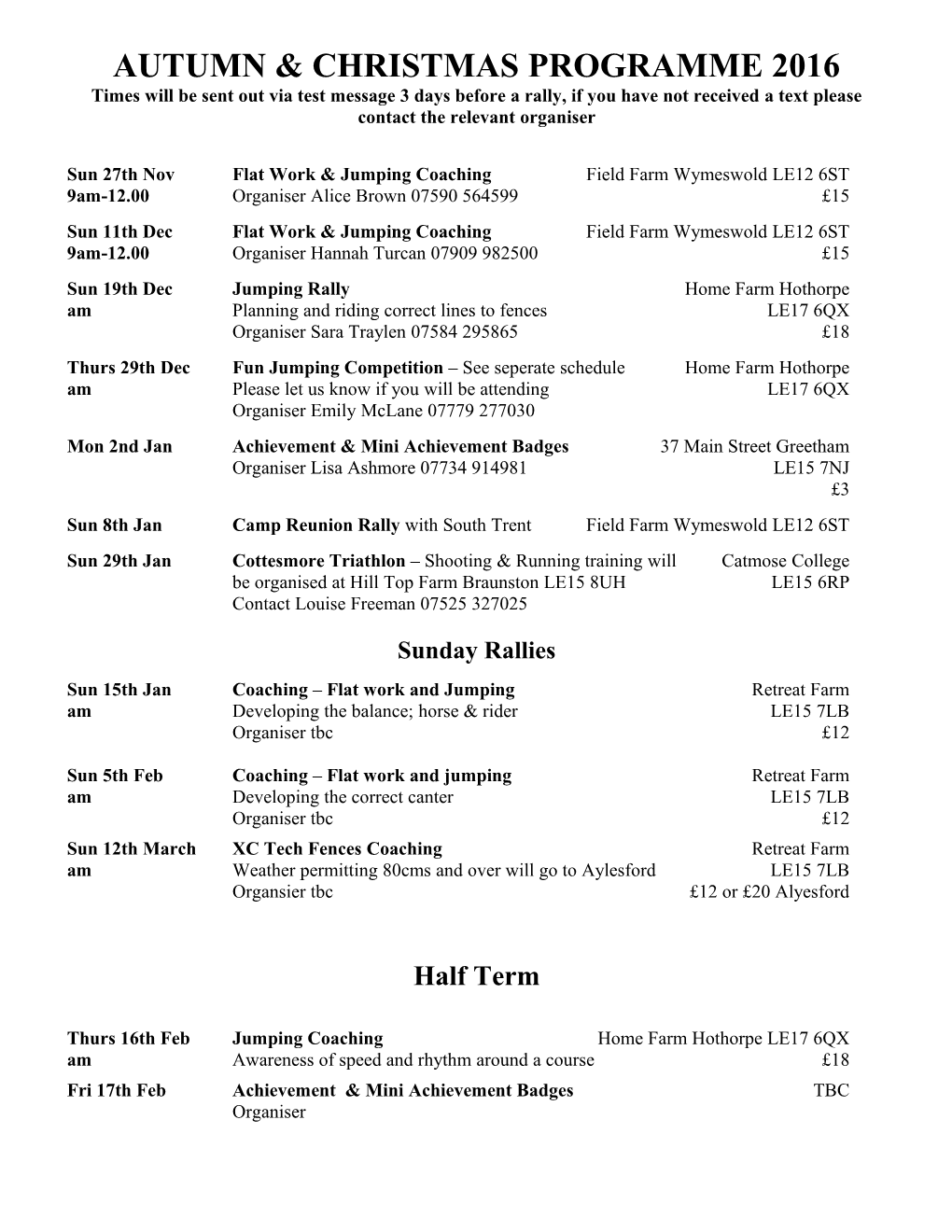 Autumn & Christmas Programme 2016