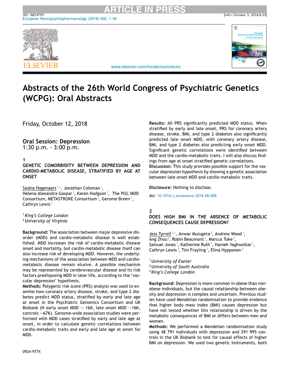 (WCPG): Oral Abstracts