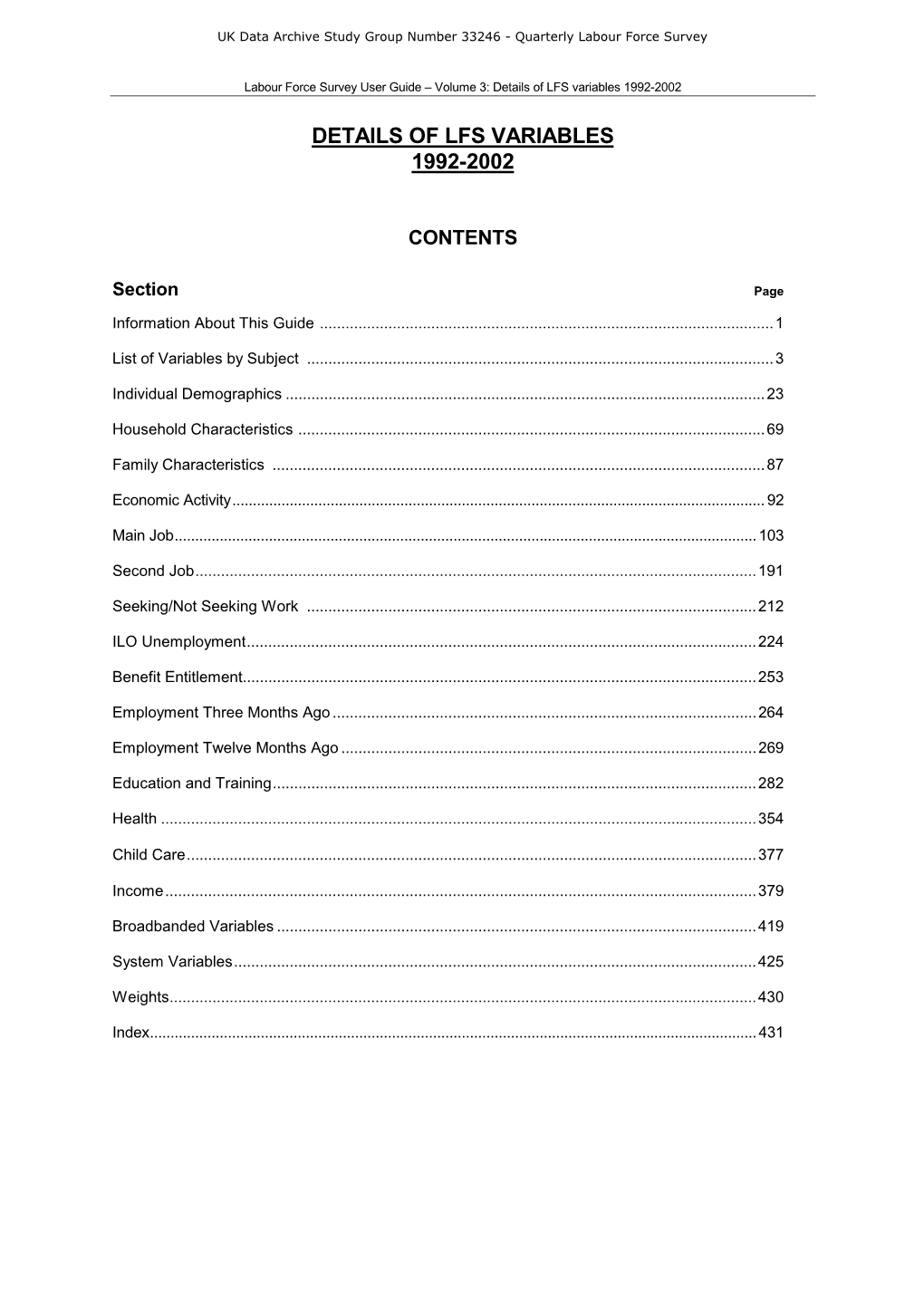 Labour Force Survey User Guide – Volume 3: Details of LFS Variables 1992-2002