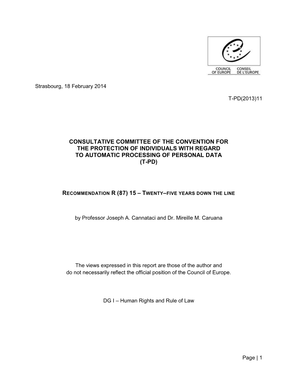 Consultative Committee of the Convention for the Protection of Individuals with Regard to Automatic Processing of Personal Data (T-Pd)