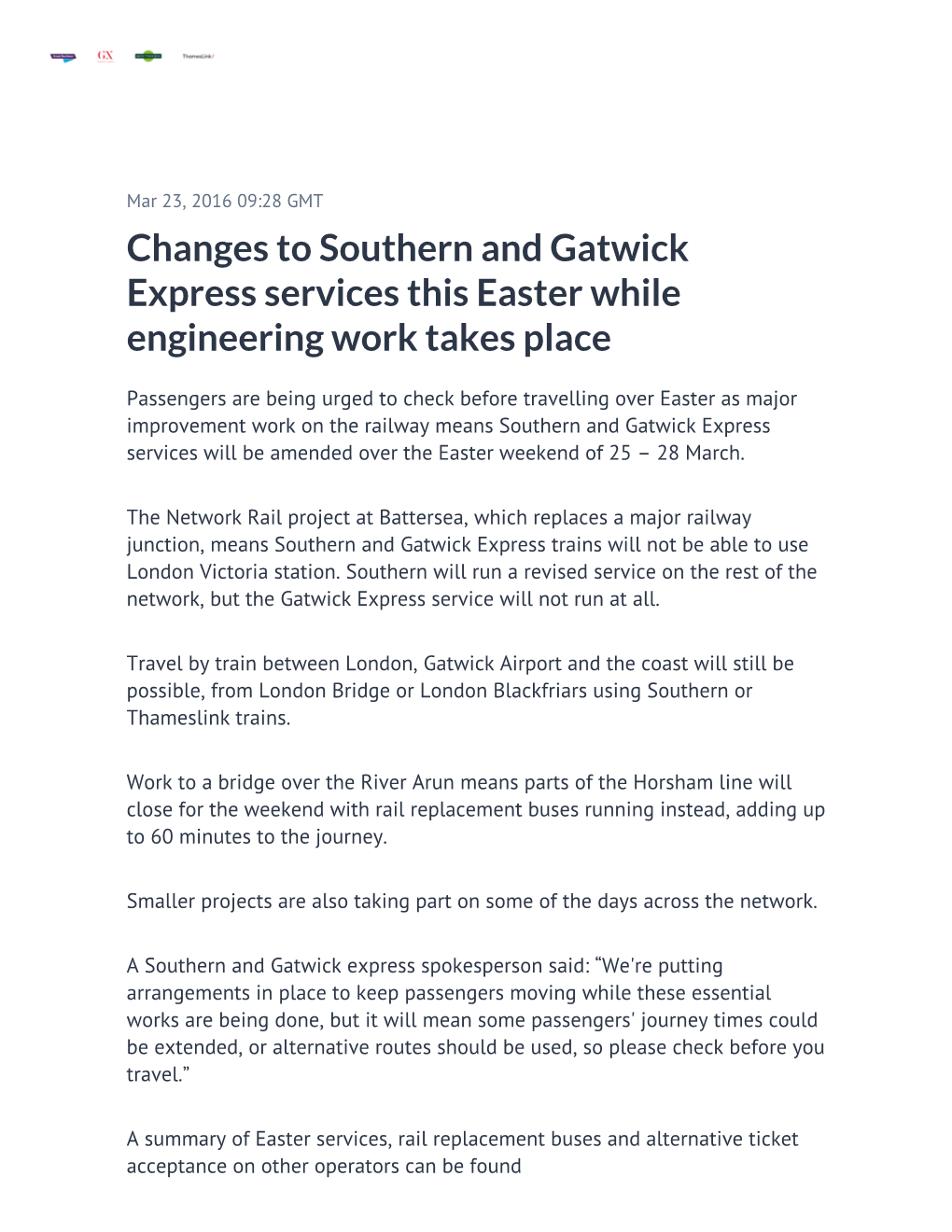 Changes to Southern and Gatwick Express Services This Easter While Engineering Work Takes Place