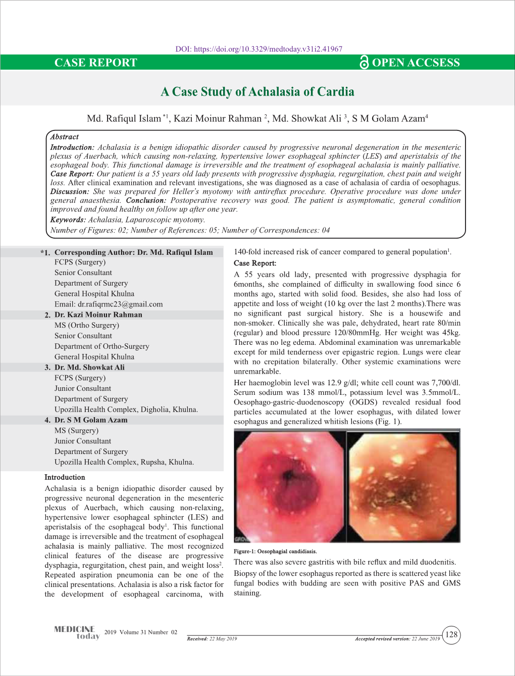 A Case Study of Achalasia of Cardia