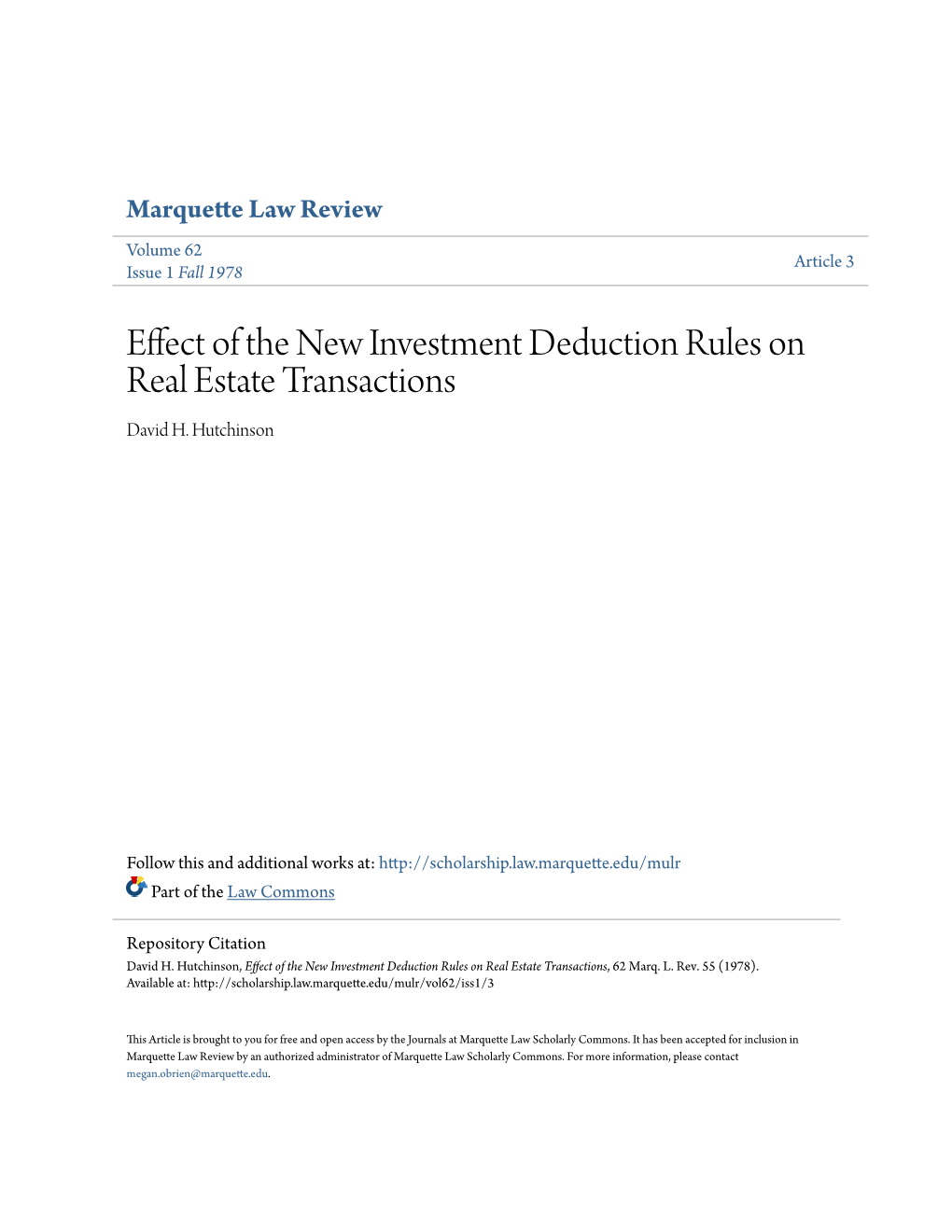 Effect of the New Investment Deduction Rules on Real Estate Transactions David H