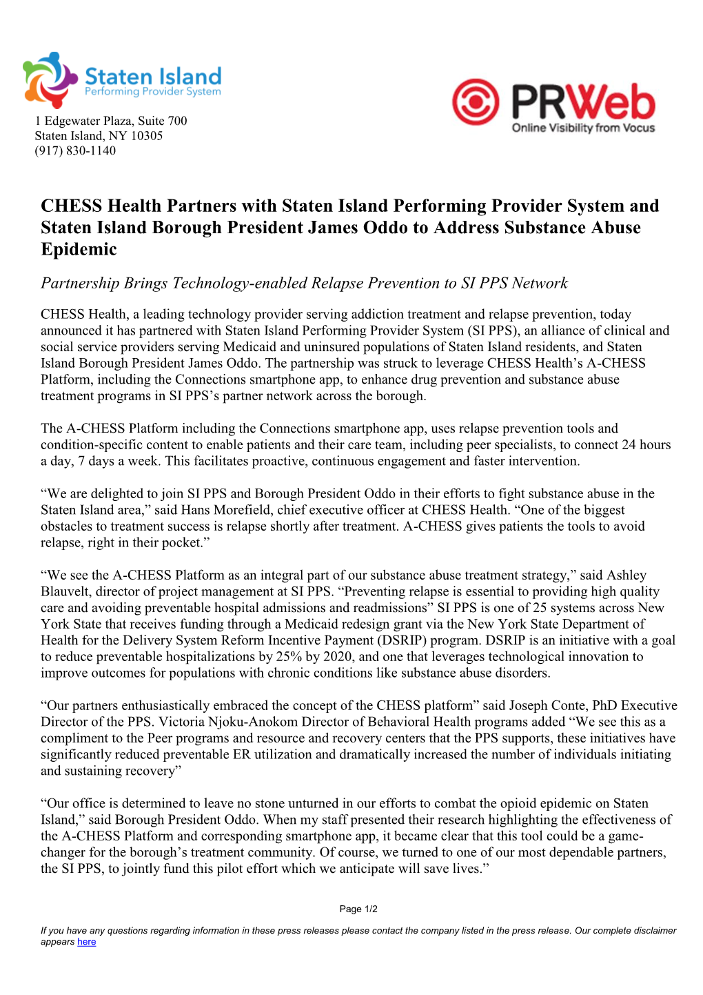 CHESS Health Partners with Staten Island Performing Provider System