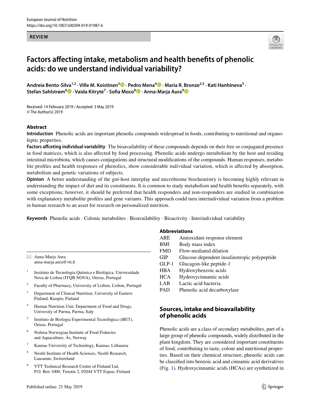 Factors Affecting Intake, Metabolism and Health Benefits of Phenolic Acids