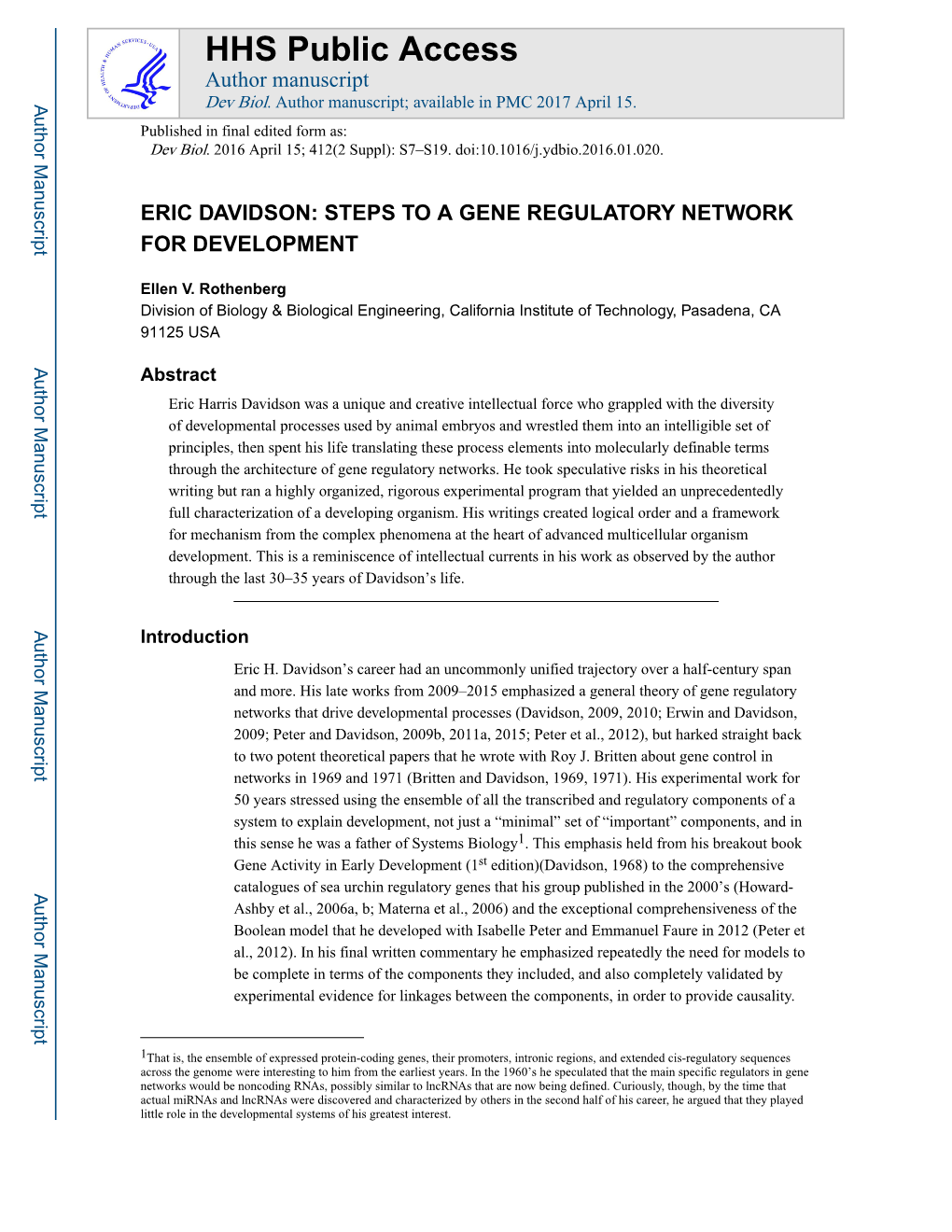 Eric Davidson: Steps to a Gene Regulatory Network for Development