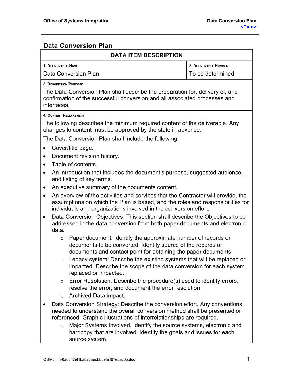 Data Conversion Plan