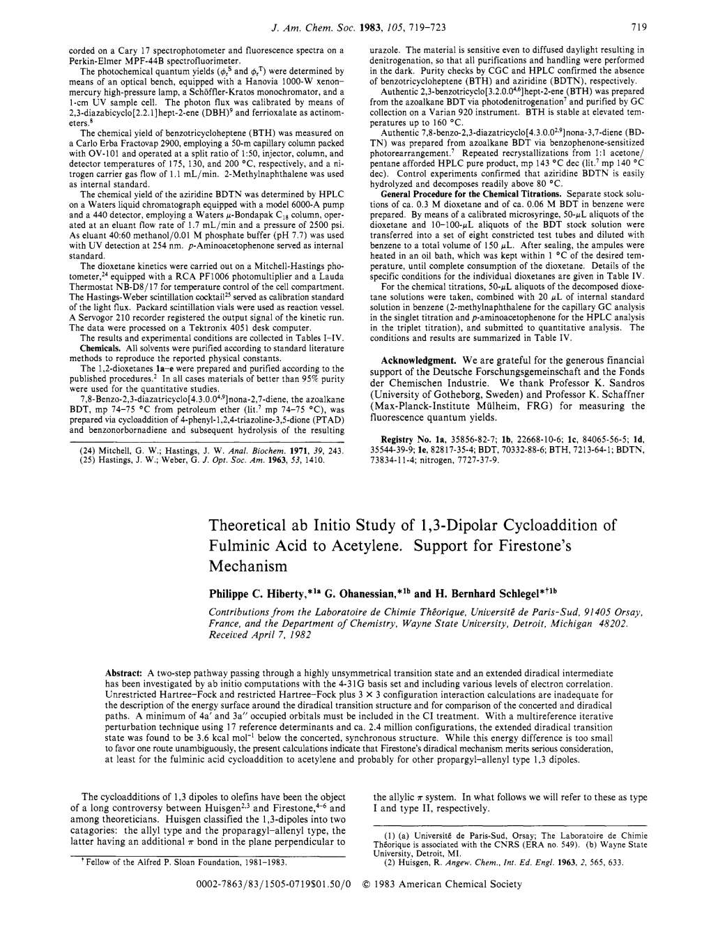 Theoretical Ab Initio Study of 1'3-Dipolar Cycloaddition of Fulminic Acid to Acetylene