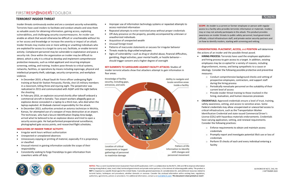 TERRORIST INSIDER THREAT Insider Threats Continuously Evolve and Are a Constant Security Vulnerability