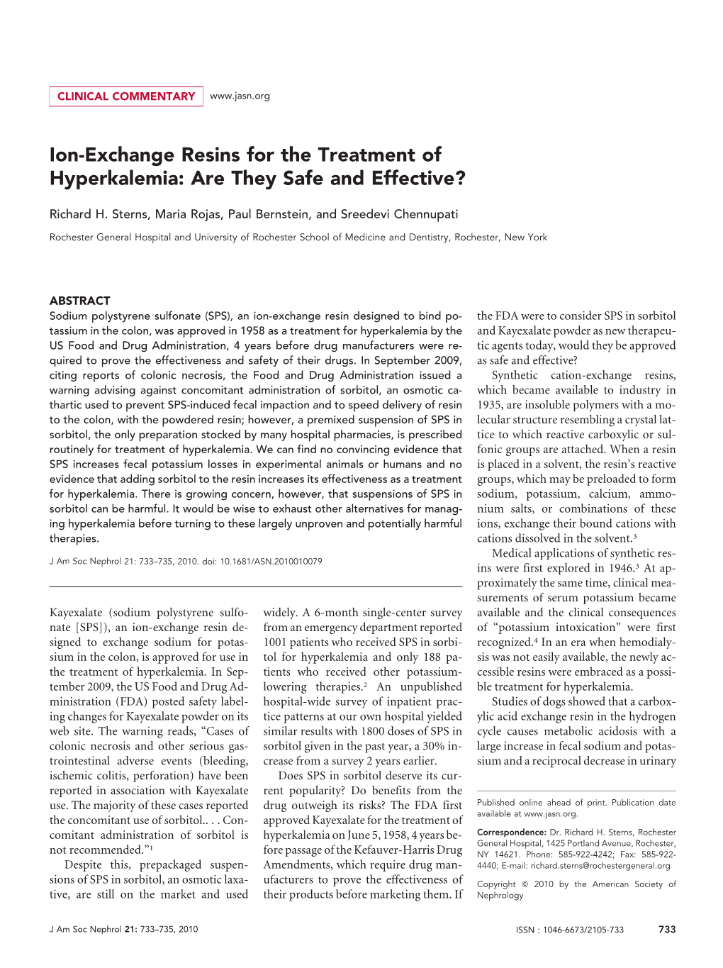 Ion-Exchange Resins for the Treatment of Hyperkalemia: Are They Safe and Effective?