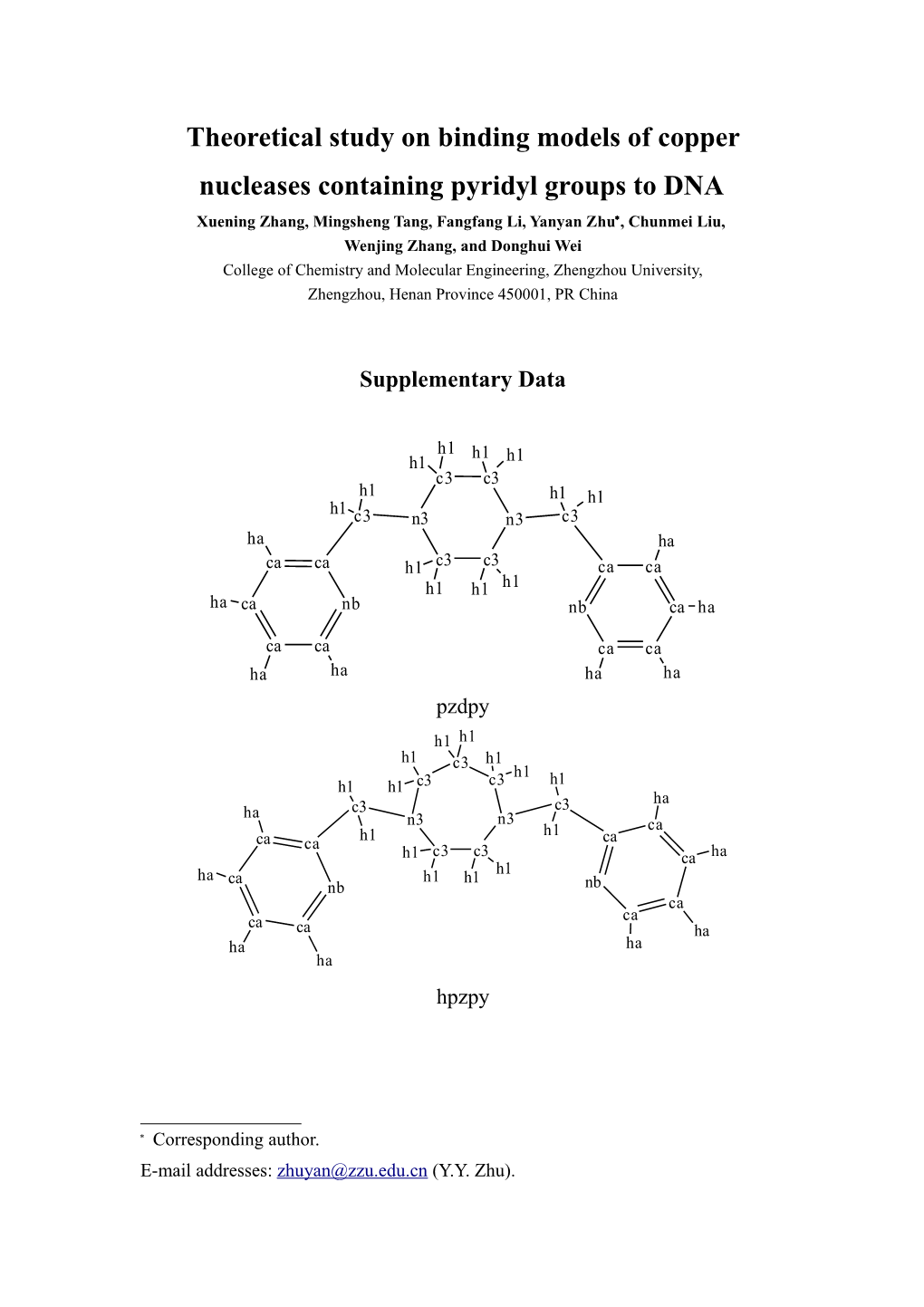 Theoretical Study on Binding Models of Copper Nucleases Containing Pyridyl Groups to DNA