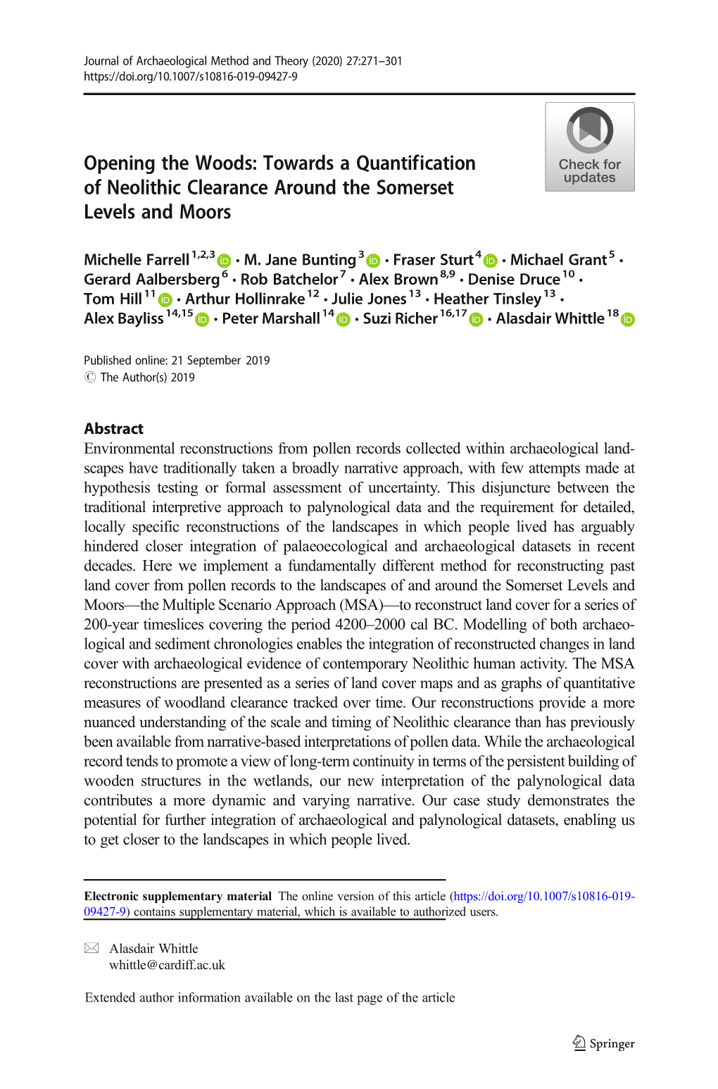 Towards a Quantification of Neolithic Clearance Around the Somerset Levels and Moors