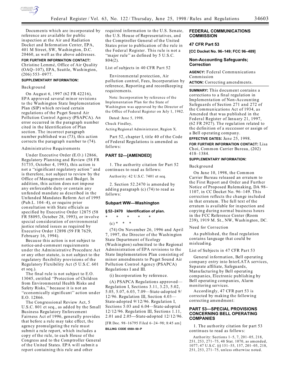 Federal Register/Vol. 63, No. 122/Thursday, June 25, 1998/Rules