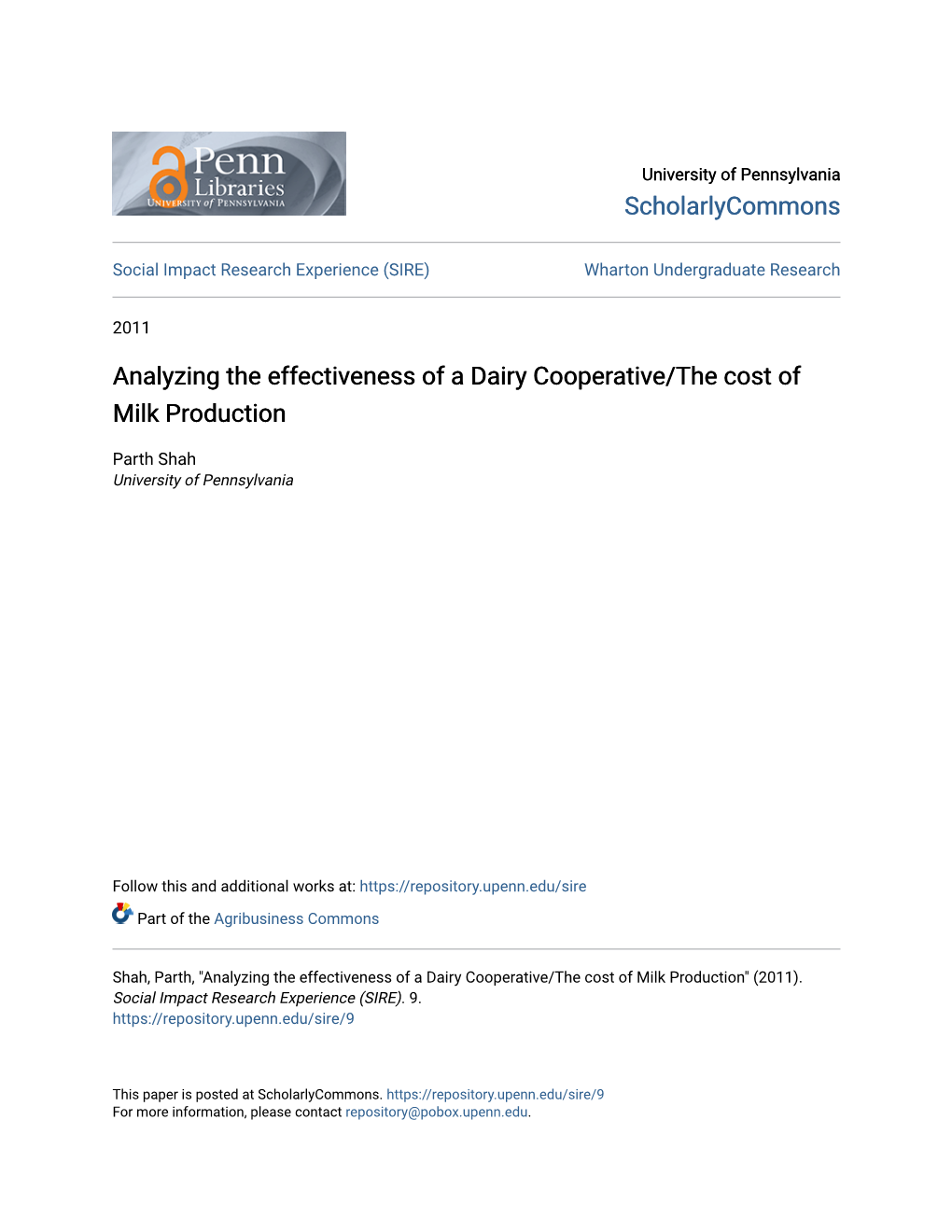 Analyzing the Effectiveness of a Dairy Cooperative/The Cost of Milk Production
