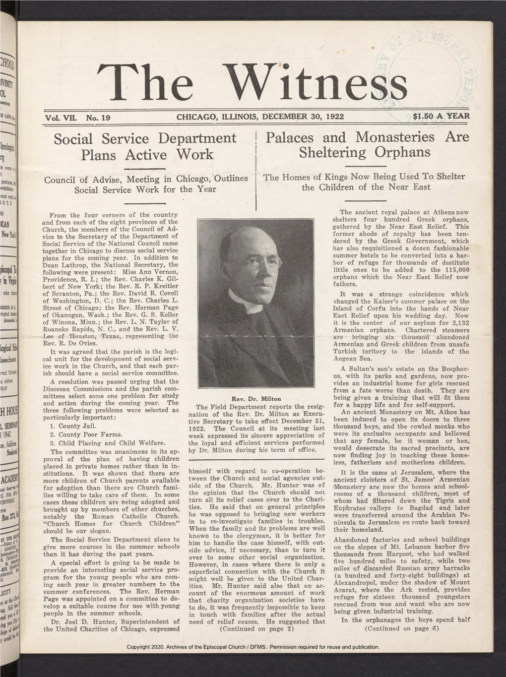 1922 the Witness, Vol. 7, No. 19. December 30, 1922