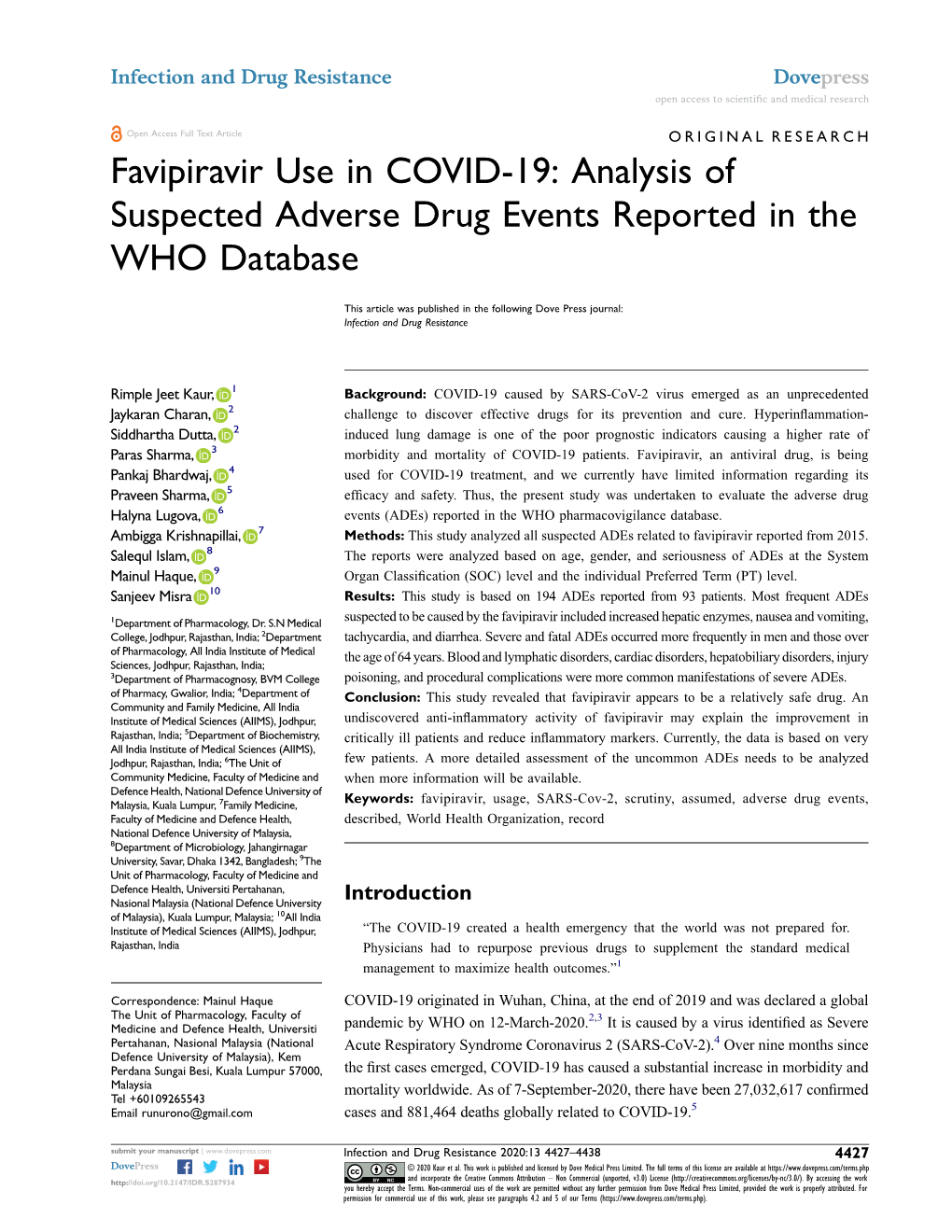 Favipiravir Use in COVID-19: Analysis of Suspected Adverse Drug Events Reported in the WHO Database