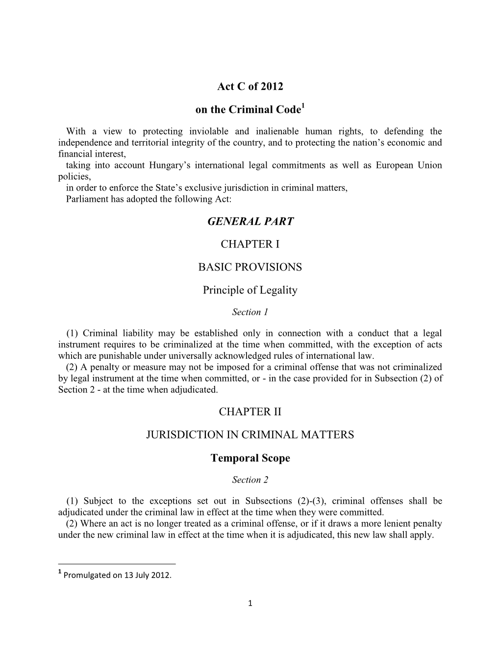 Criminal Code of the Republic of Hungary