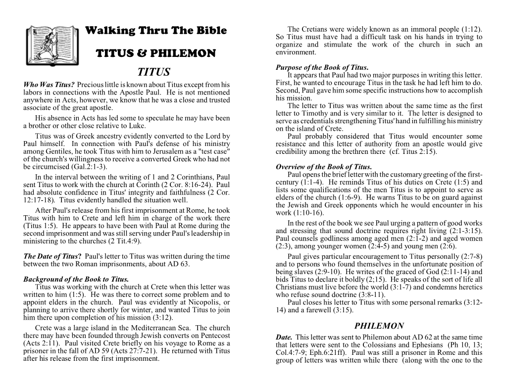 Walking Thru the Bible TITUS & PHILEMON TITUS