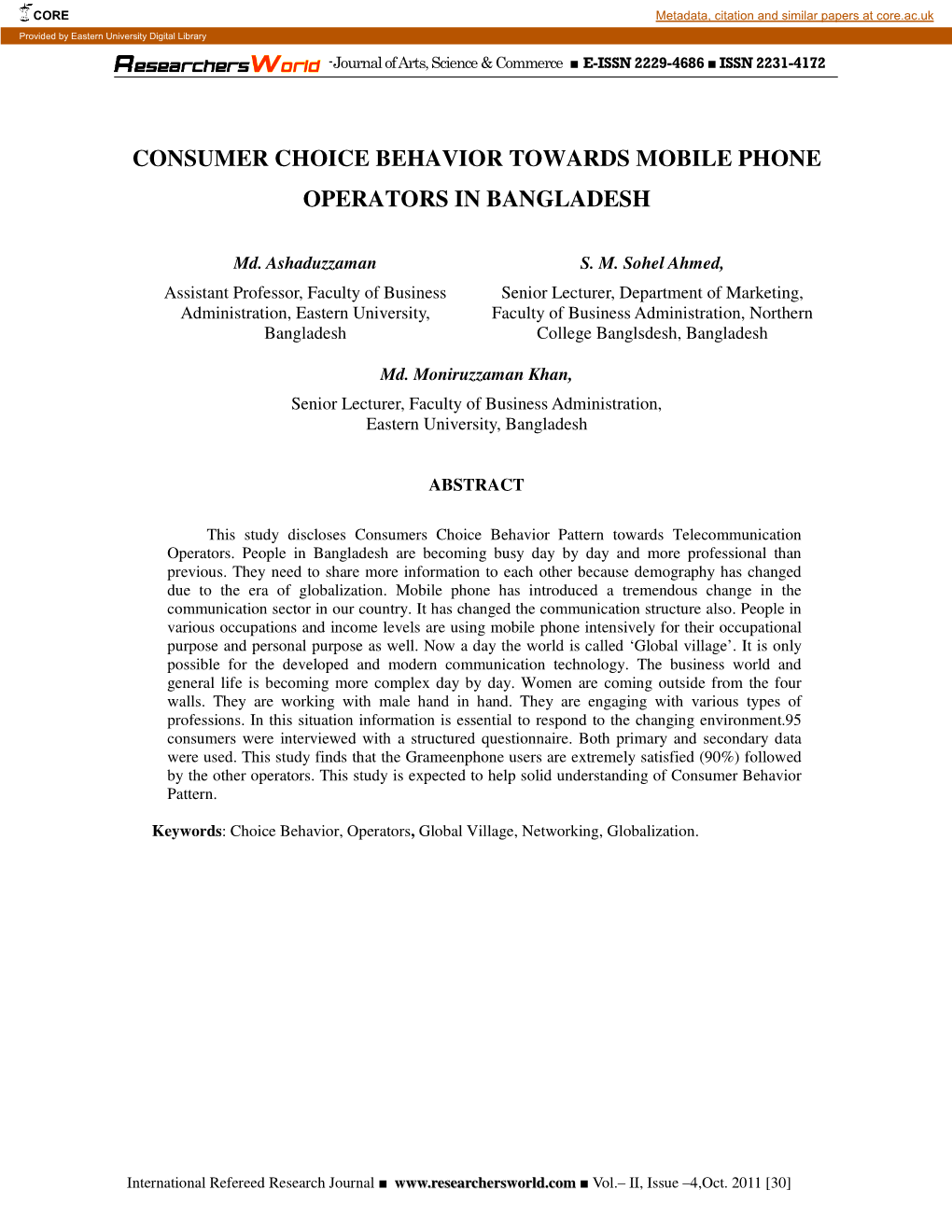 Consumer Choice Behavior Towards Mobile Phone Operators in Bangladesh