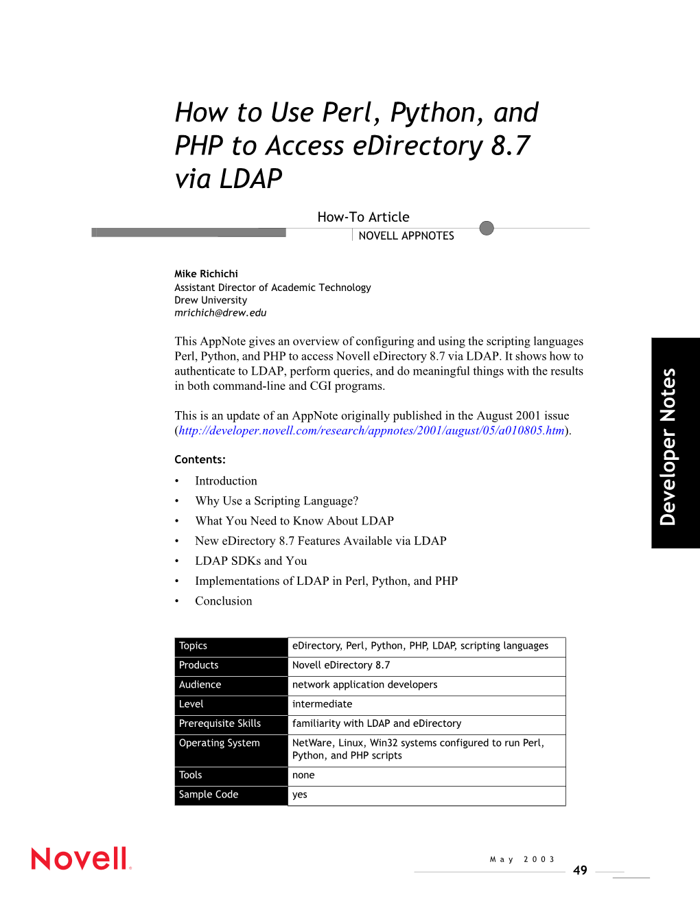 How to Use Perl, Python, and PHP to Access Edirectory 8.7 Via LDAP