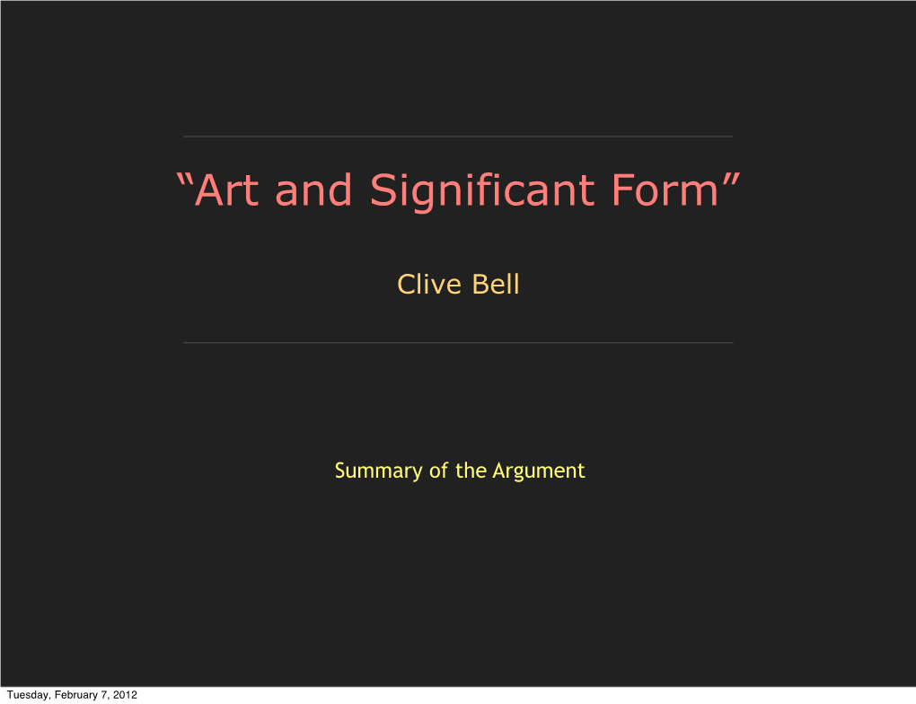 “Art and Significant Form”