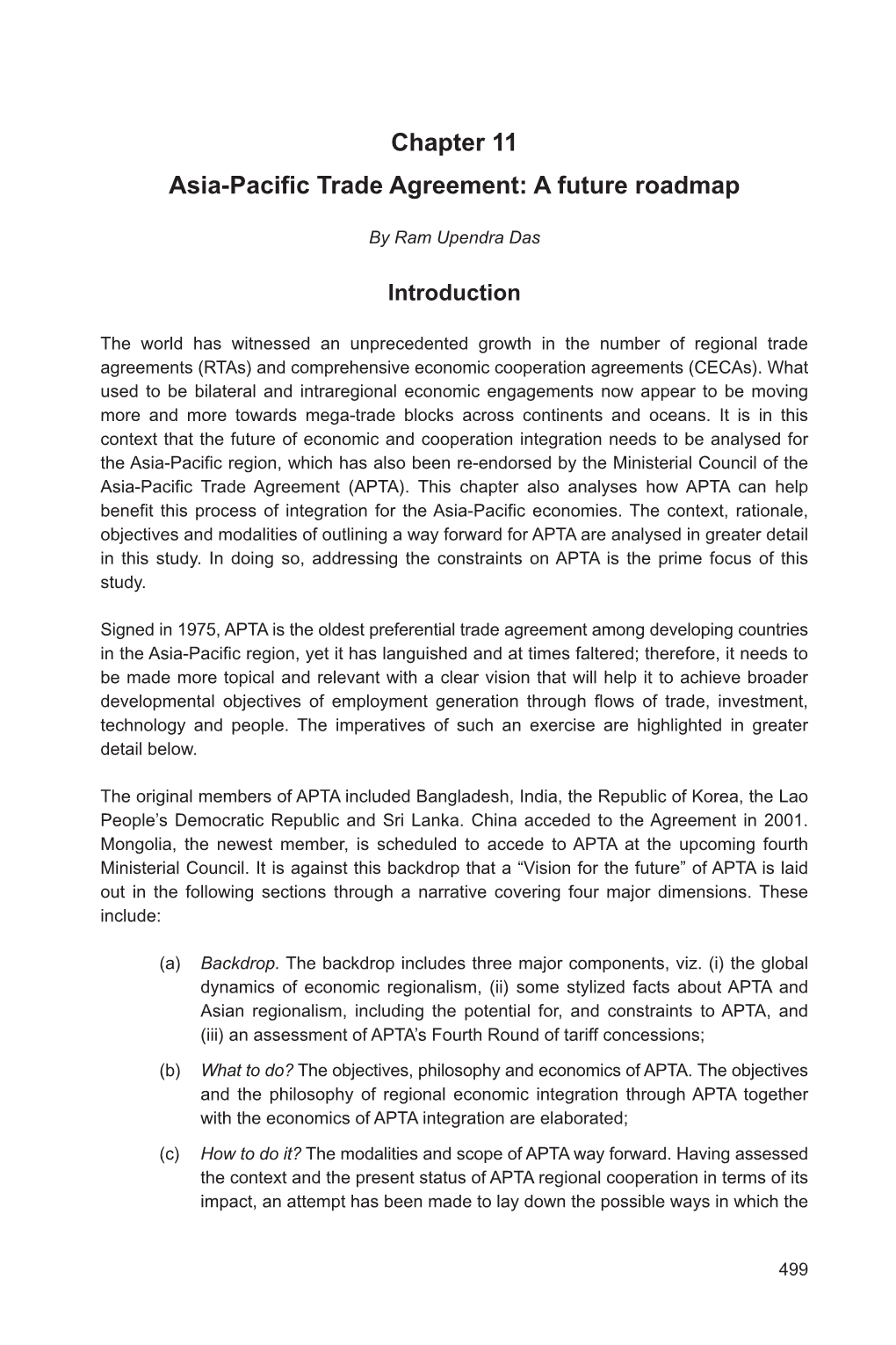 Chapter 11 Asia-Pacific Trade Agreement: a Future Roadmap