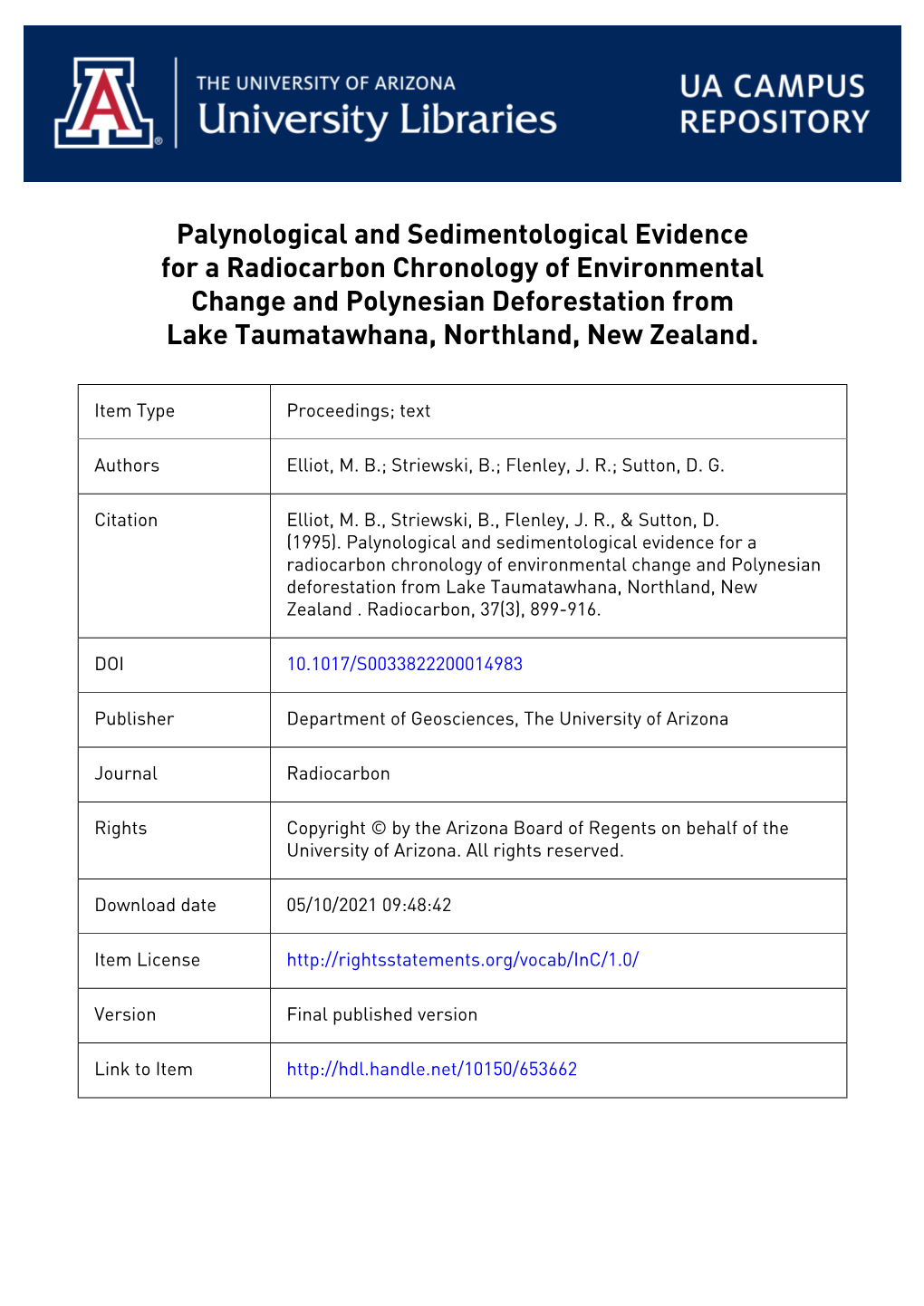 Palynological and Sedimentological Evidence