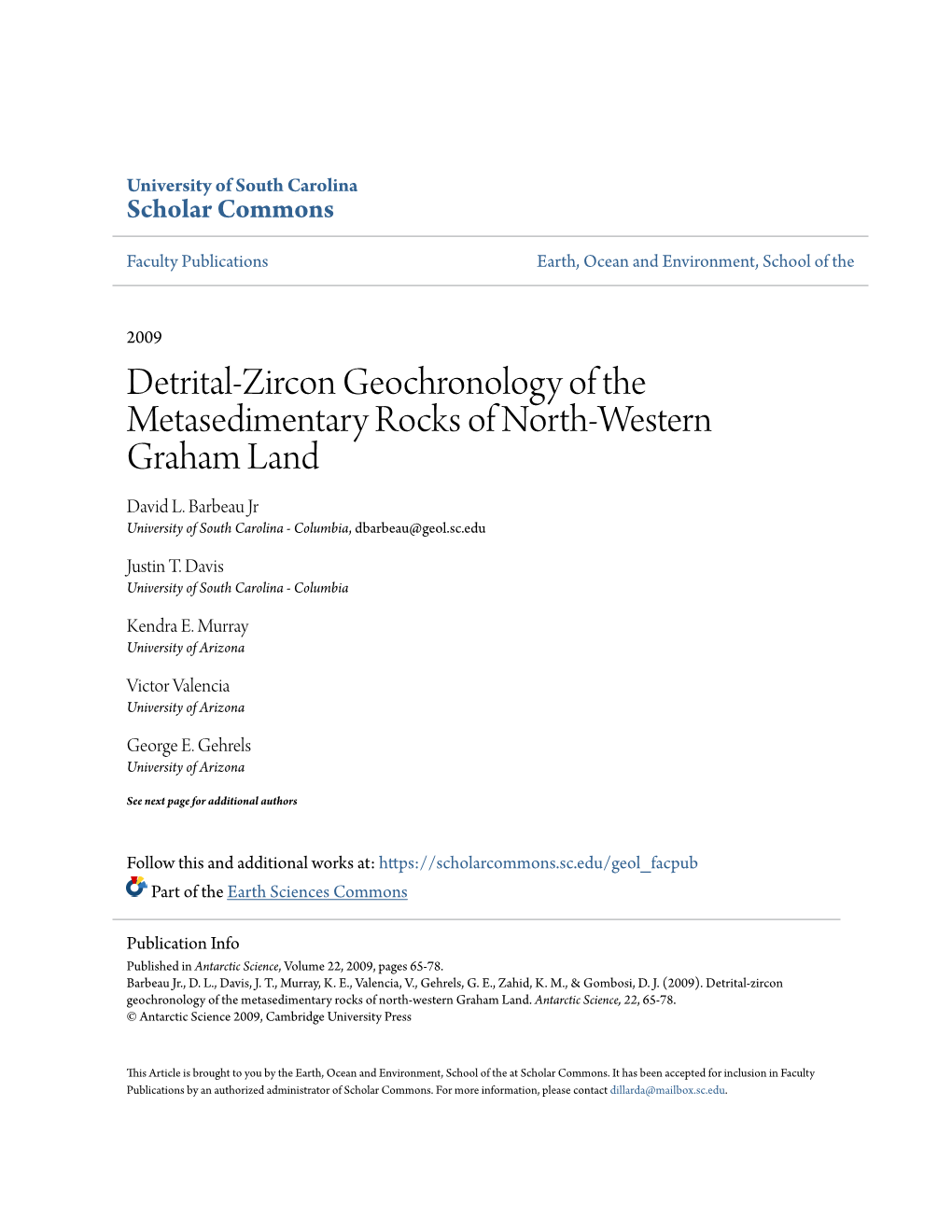 Detrital-Zircon Geochronology of the Metasedimentary Rocks of North-Western Graham Land David L