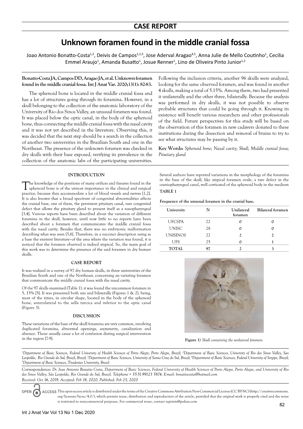 Unknown Foramen Found in the Middle Cranial Fossa