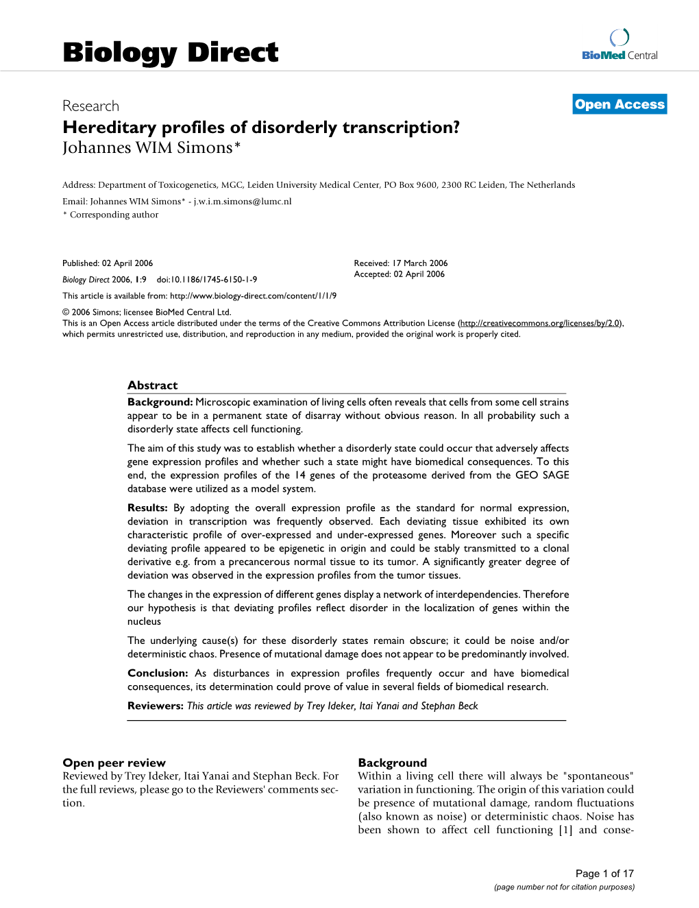 Viewers: This Article Was Reviewed by Trey Ideker, Itai Yanai and Stephan Beck