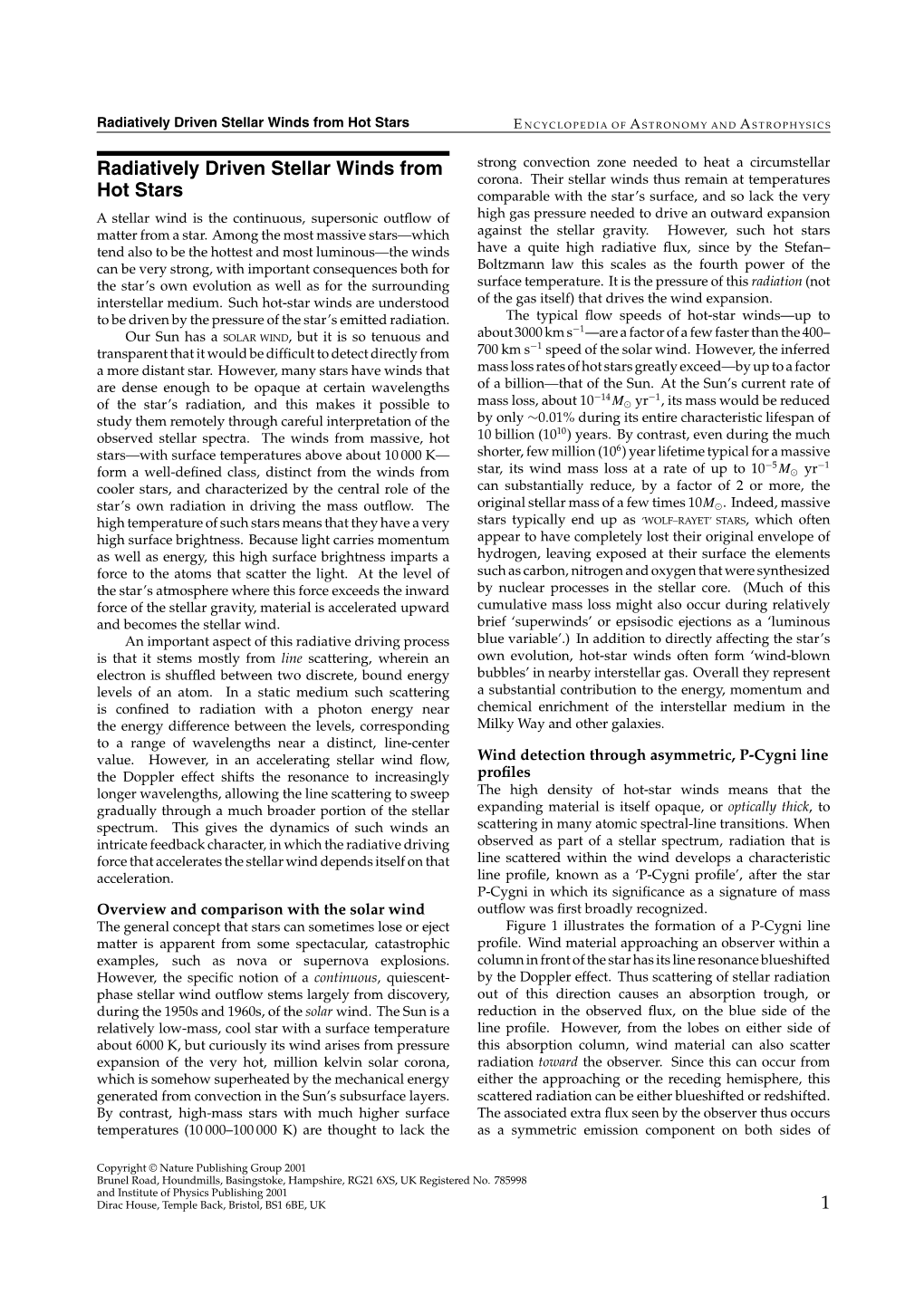 Radiatively Driven Stellar Winds from Hot Stars E NCYCLOPEDIA of a STRONOMY and a STROPHYSICS