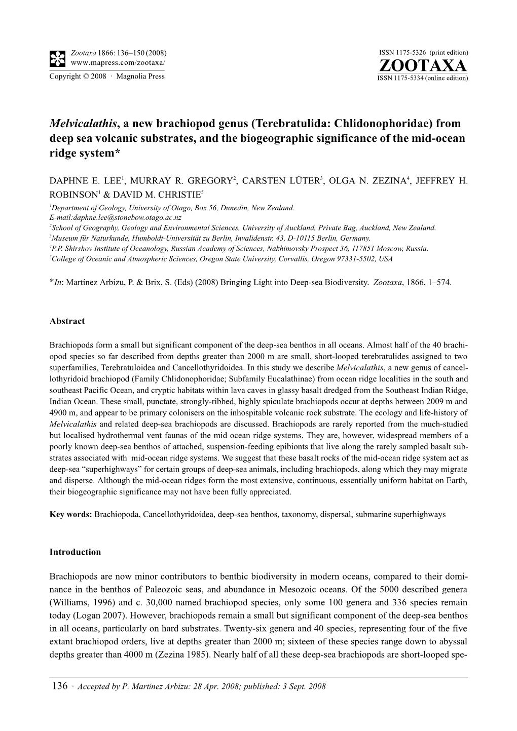 Zootaxa, Melvicalathis, a New Brachiopod Genus