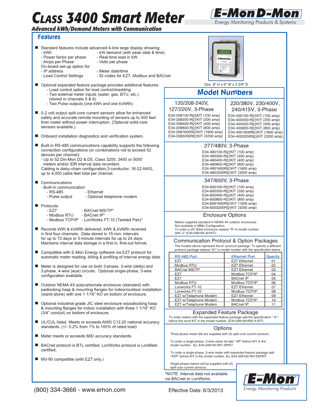 CLASS 3400 Smart Meter Energy Monitoring Products & Systems Advanced Kwh/Demand Meters with Communication Features