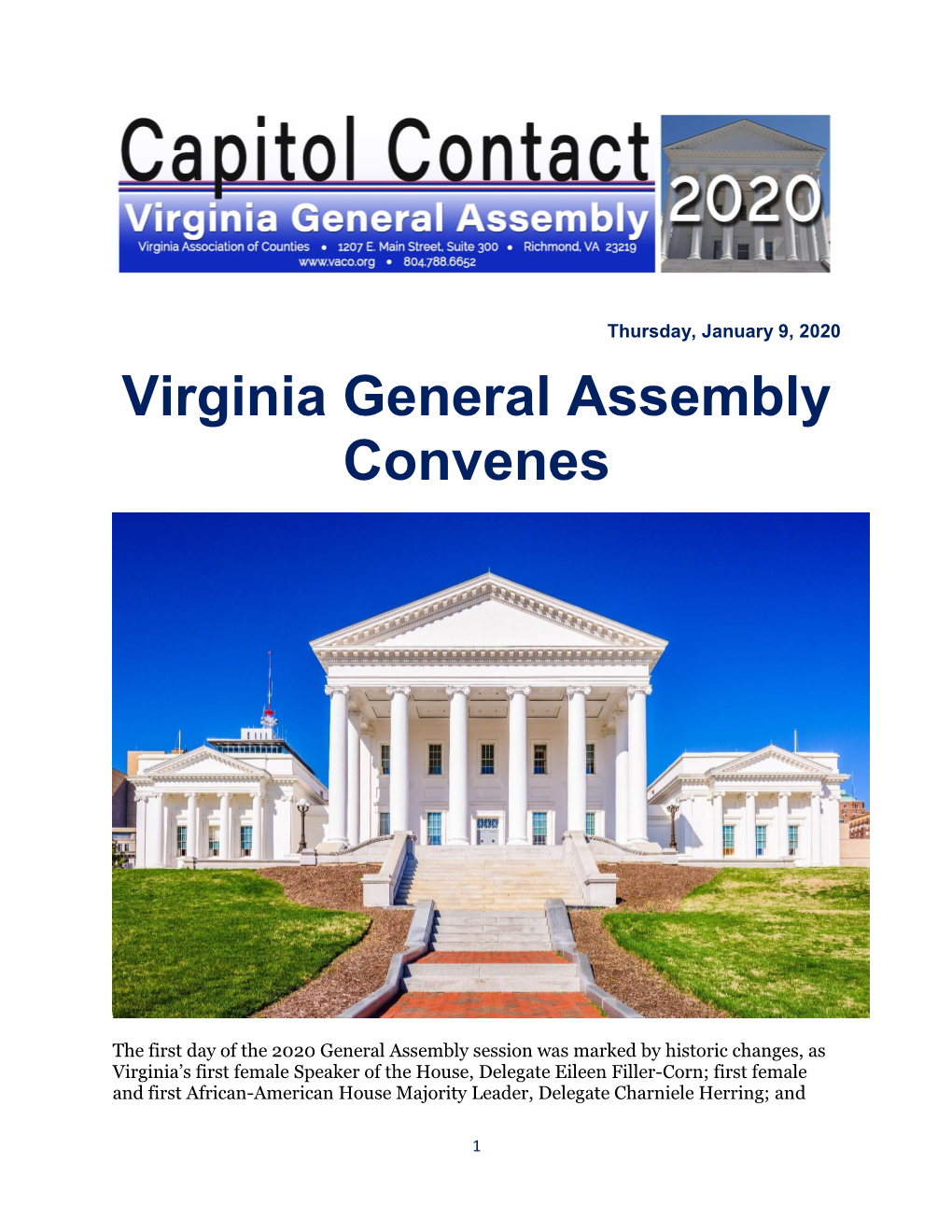 Virginia General Assembly Convenes