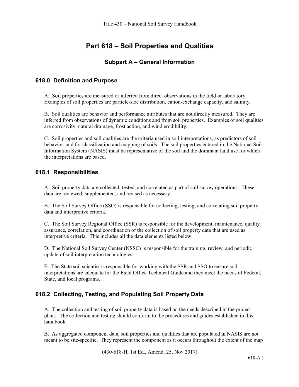 Part 618 – Soil Properties and Qualities