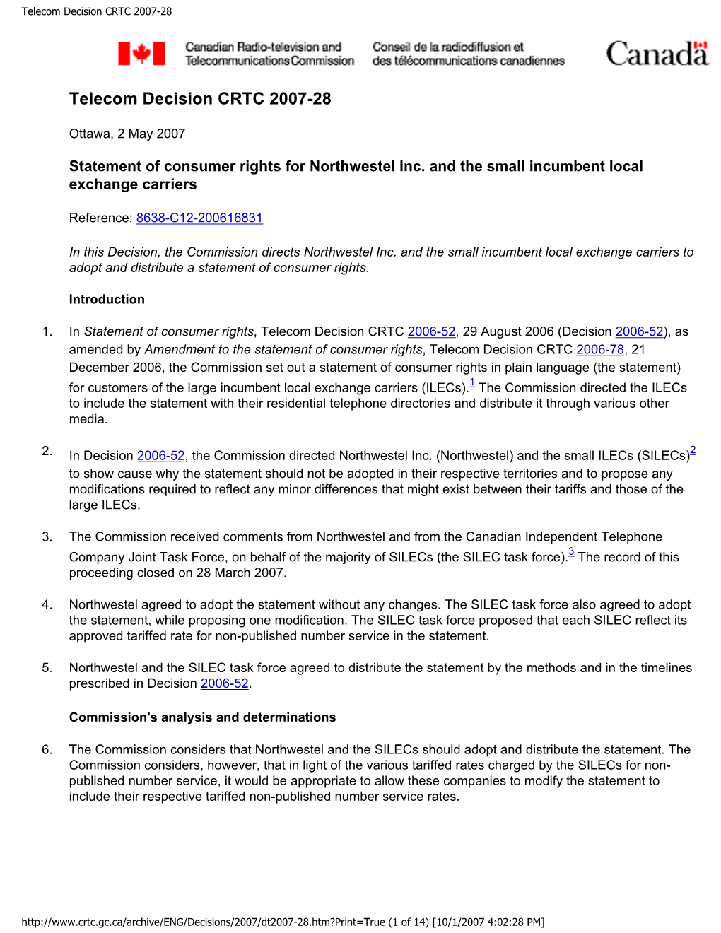 Telecom Decision CRTC 2007-28