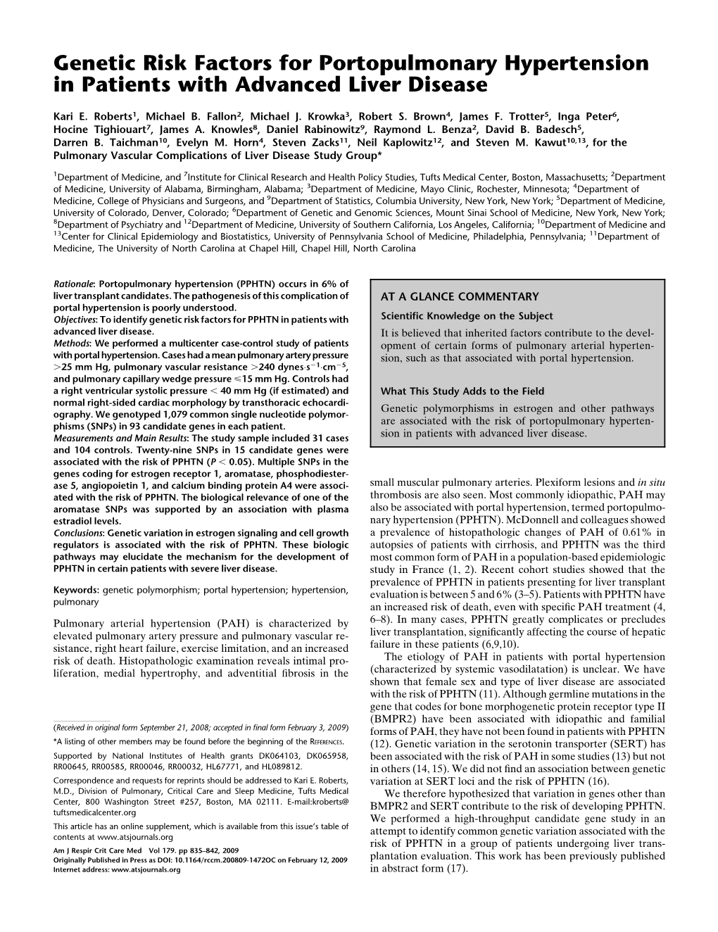 Genetic Risk Factors for Portopulmonary Hypertension in Patients with Advanced Liver Disease