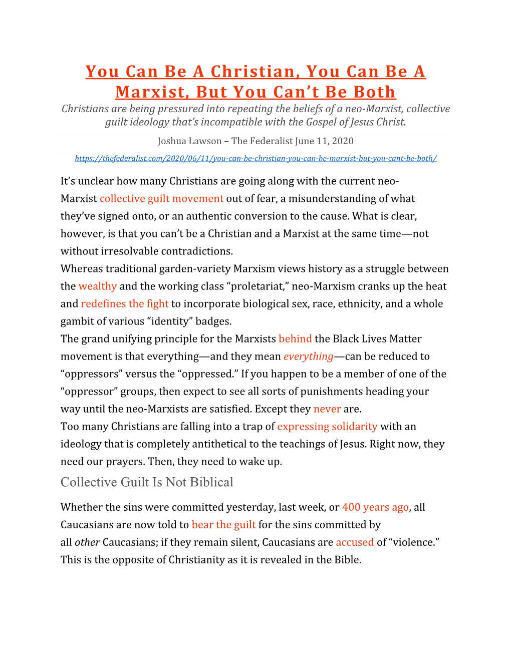 Christian and a Marxist at the Same Time—Not Without Irresolvable Contradictions