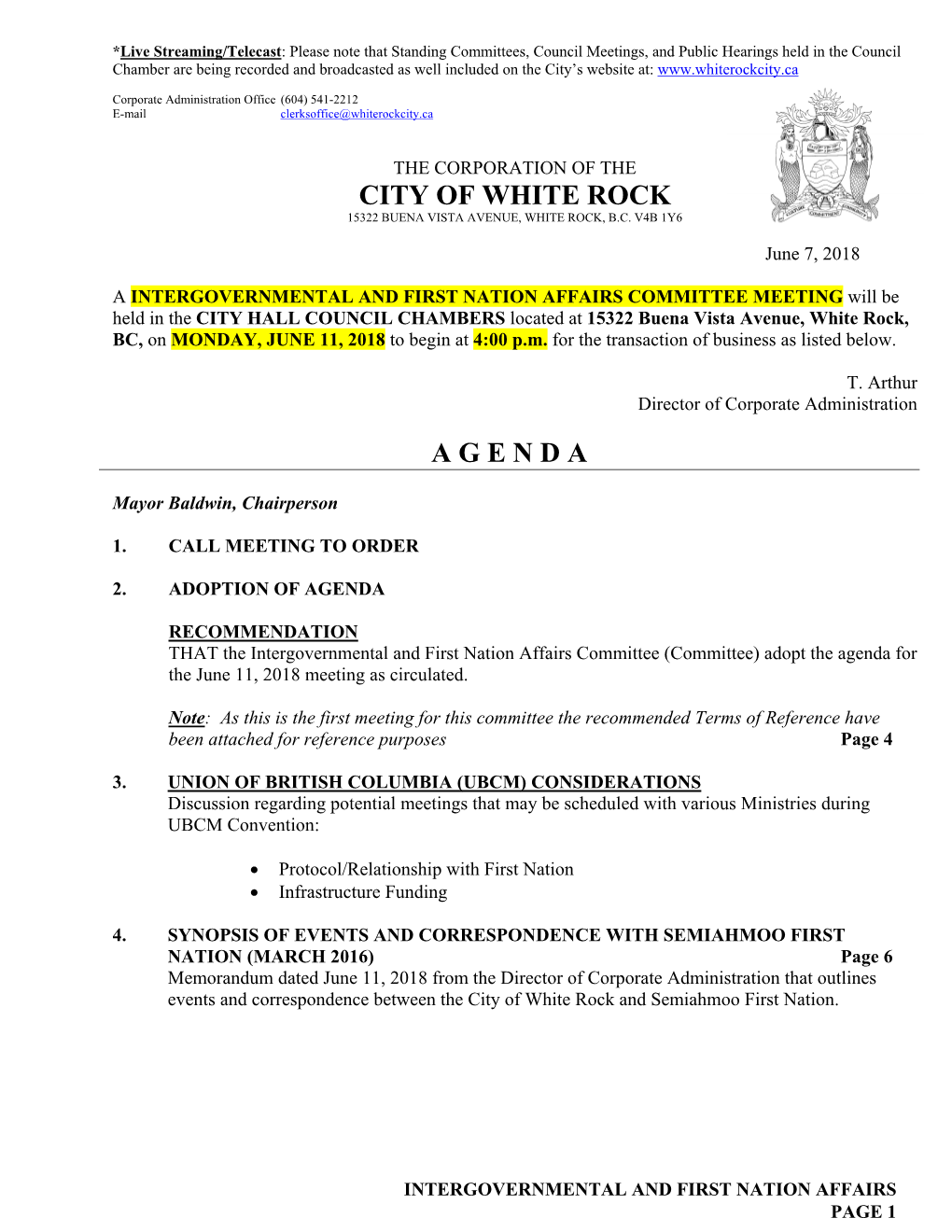 City of White Rock a G E N