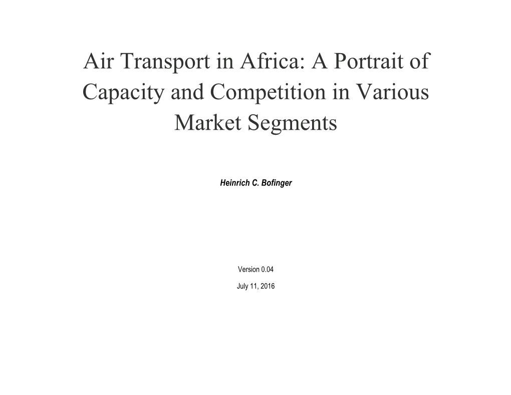 Air Transport in Africa: a Portrait of Capacity and Competition in Various Market Segments